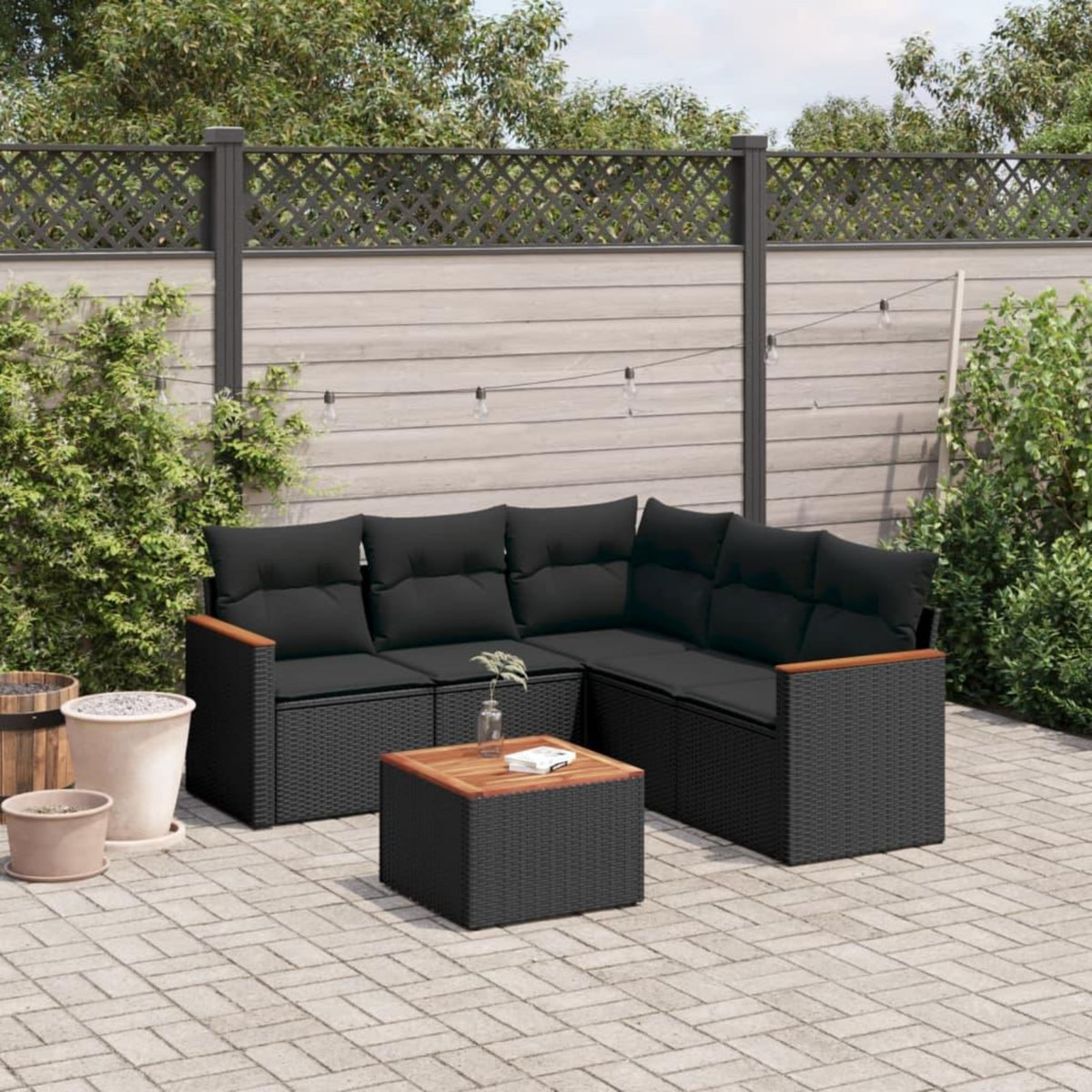 VIDAXL Salon de jardin 6 pcs avec coussins noir resine tressee