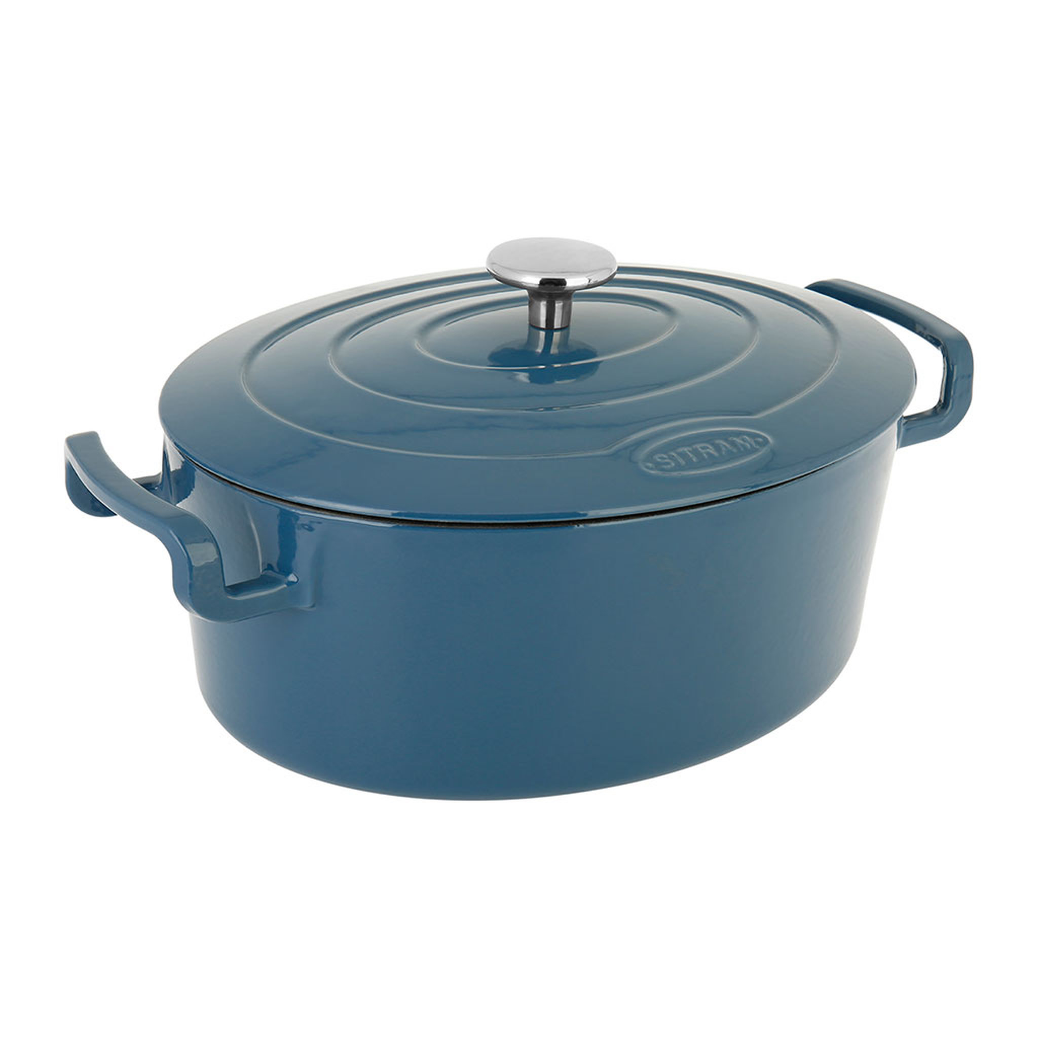 SITRAM Cocote fonte acier ovale 6.5 litres bleu émaillée intérieur blanc 