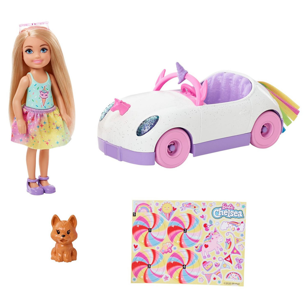 BARBIE Poupée Barbie Chelsea et sa décapotable licorne