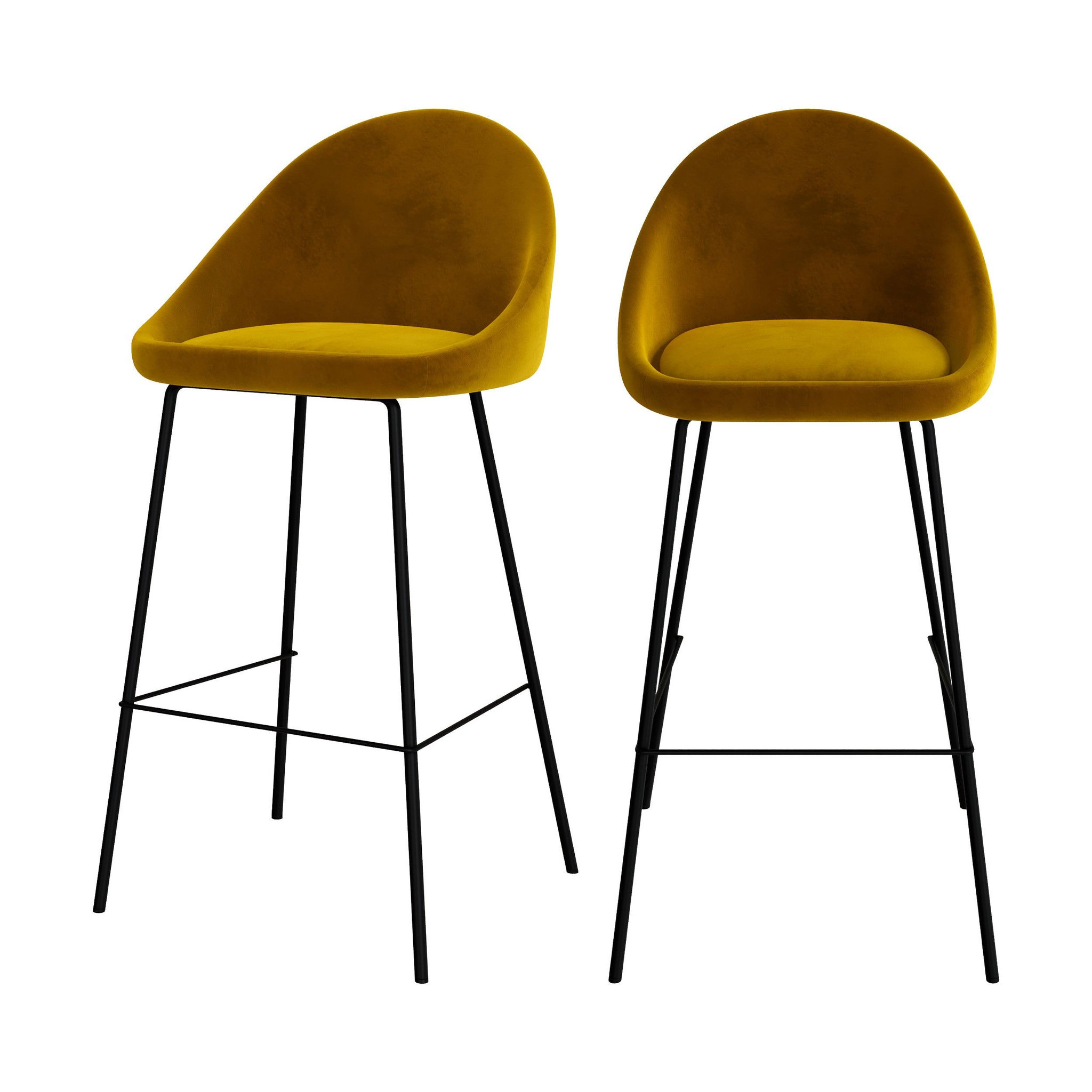 Voir la diapositive 1 : MAISON PAVANE Lot de 2 chaises de bar en velours jaune 75 cm-misty