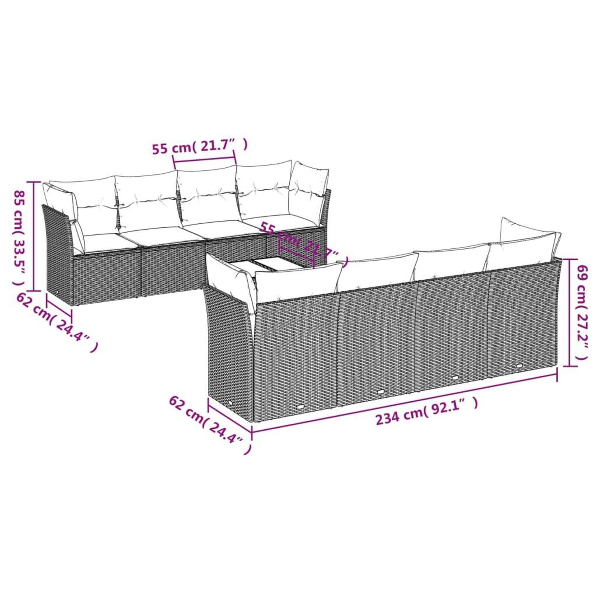 Voir la diapositive 4 : VIDAXL Salon de jardin avec coussins 9 pcs beige resine tressee