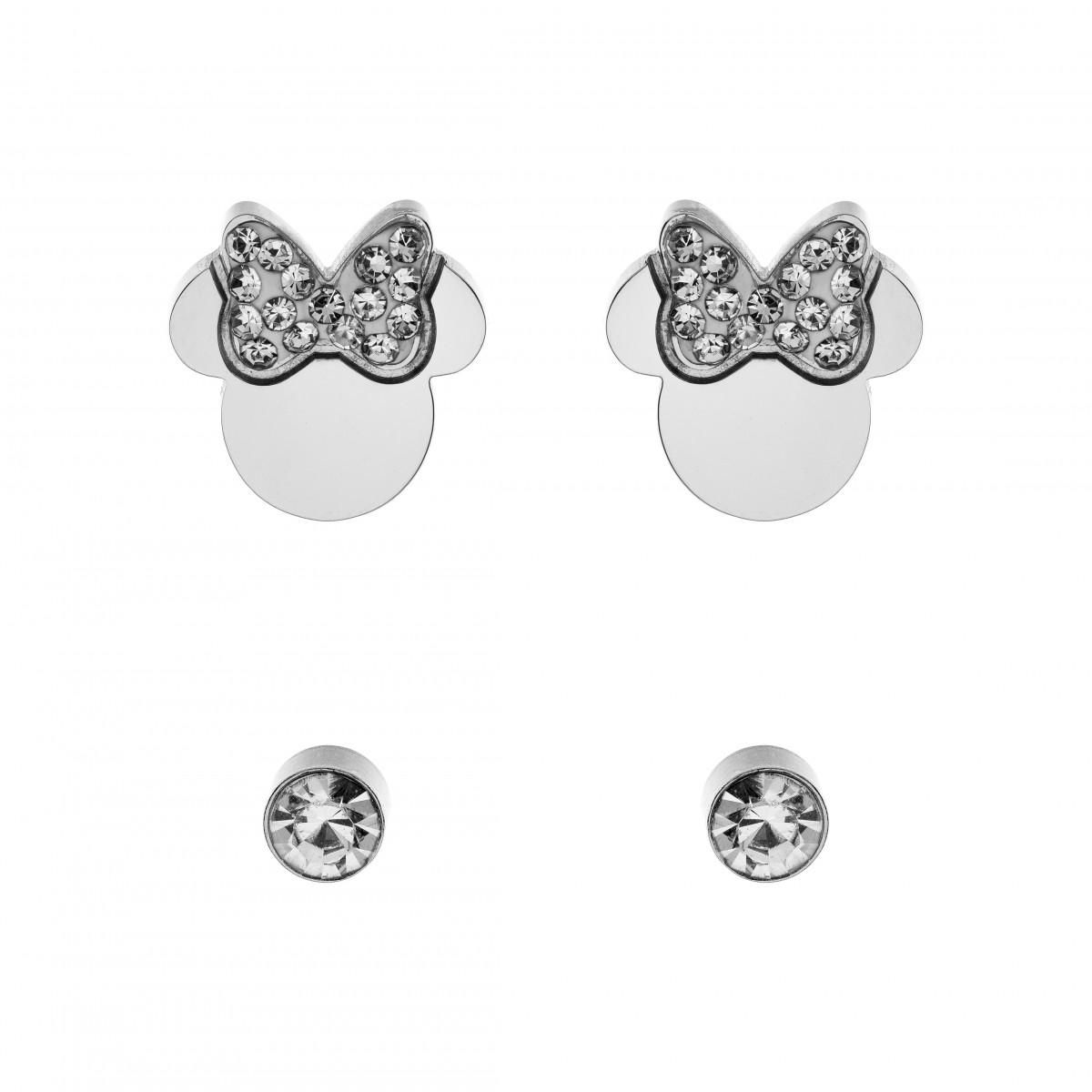 SC CRYSTAL Lot de 2 paires de boucles d'oreilles Disney ornées de Cristaux scintillants - Minnie