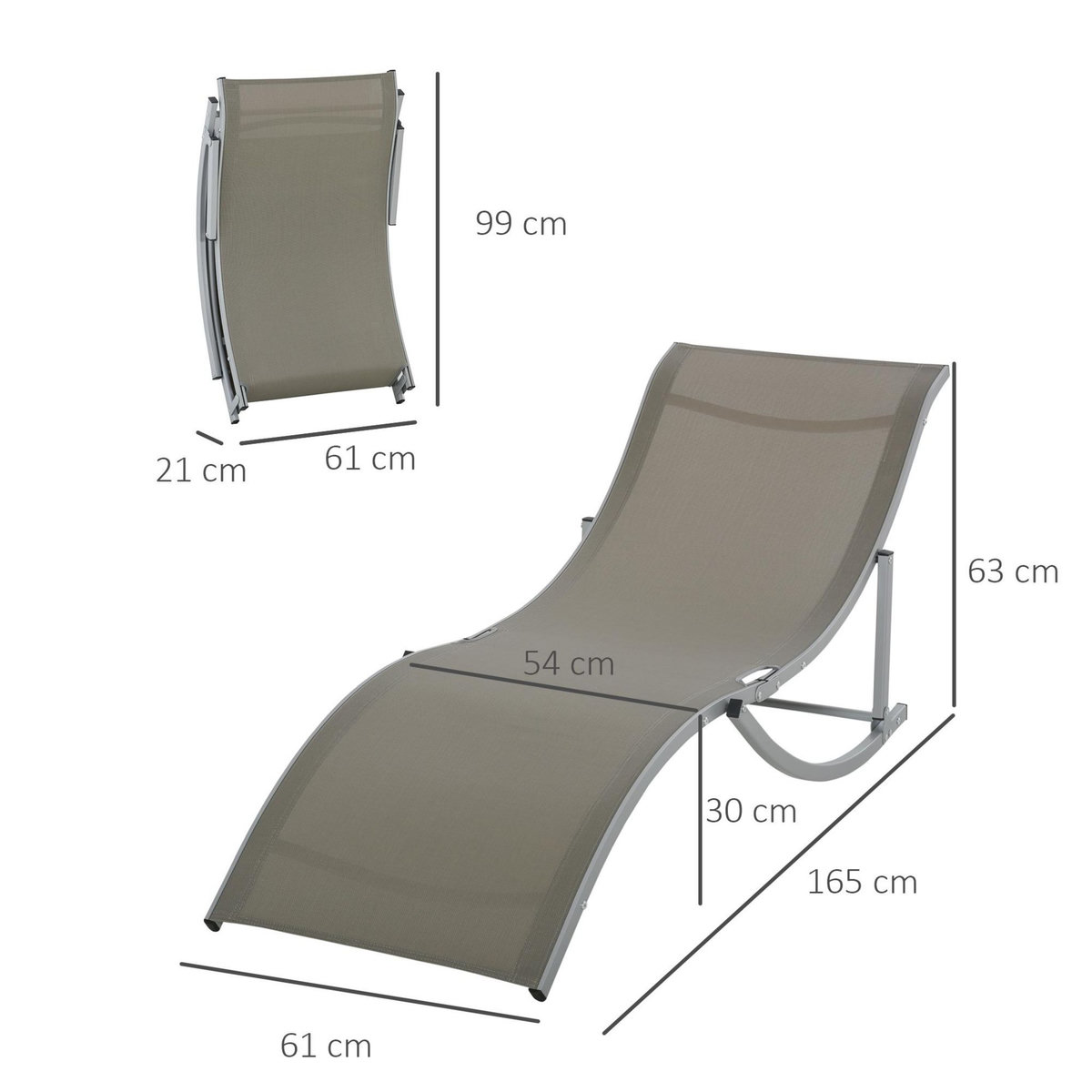 OUTSUNNY Lot de 2 bains de soleil pliables design contemporain - lot de 2 transats ergonomiques - alu. textilène gris clair