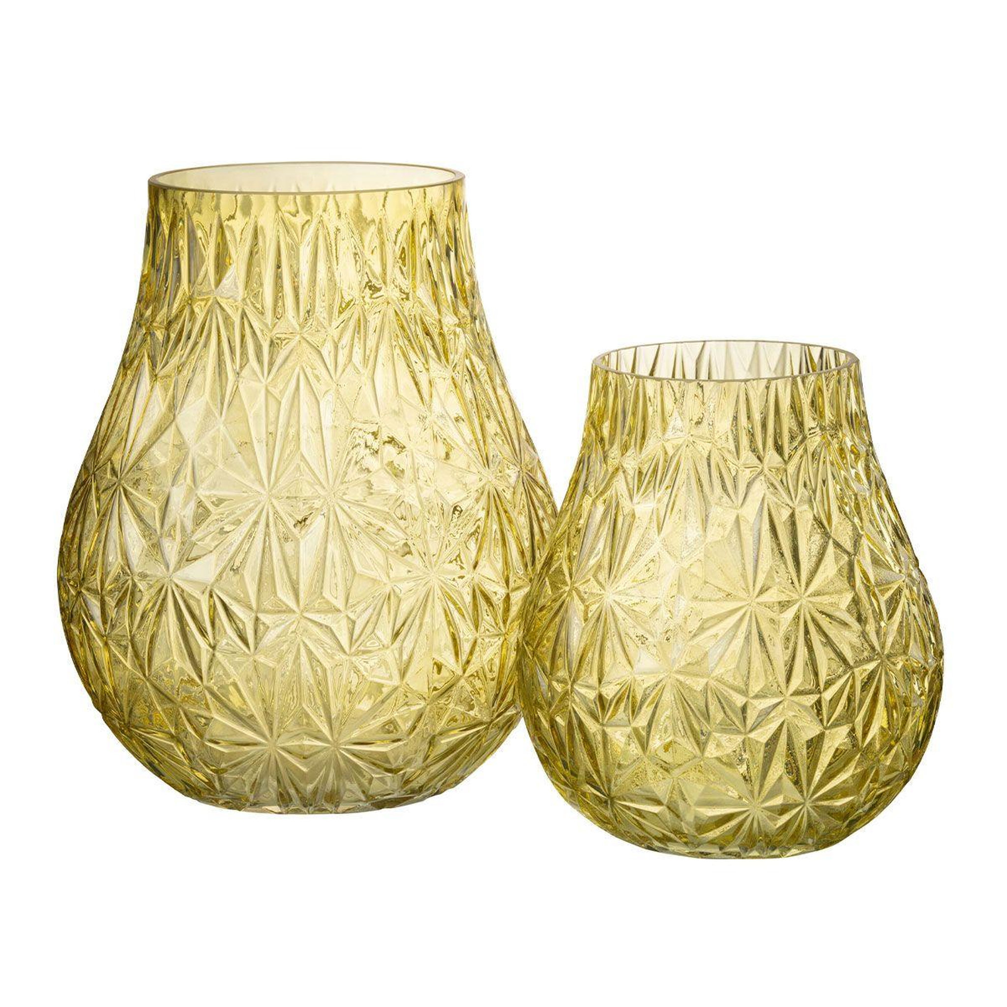 Voir la diapositive 5 : J-LINE Vase design en verre  diamant  28cm jaune