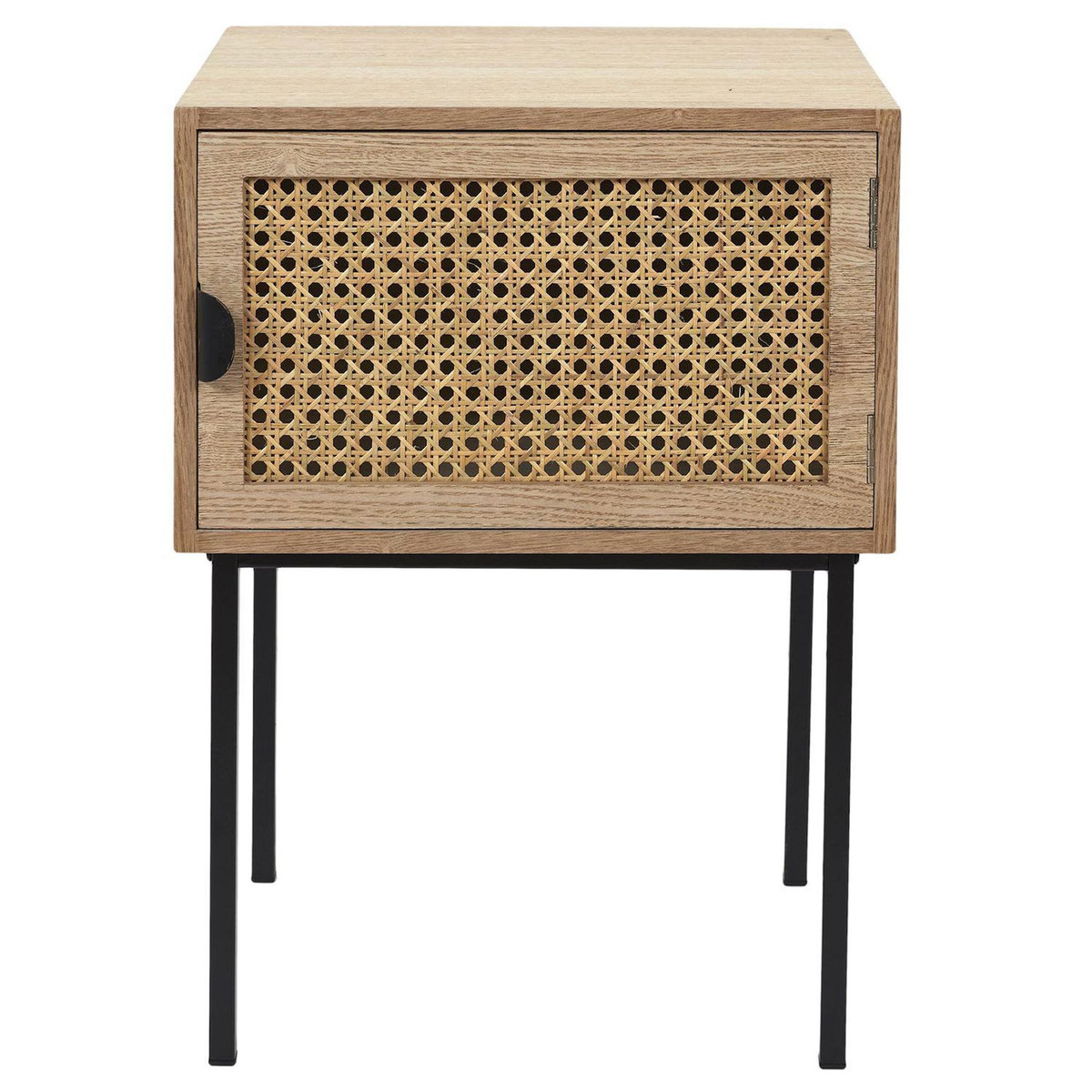 TOILINUX Table de chevet en cannage 1 porte en Bois et métal