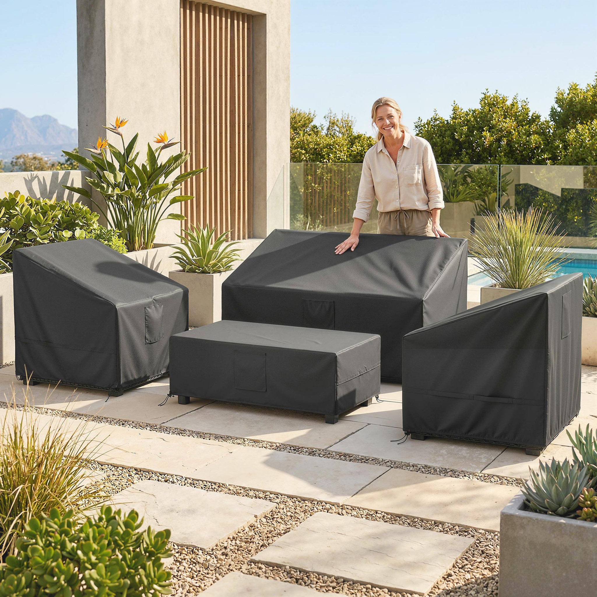 Voir la diapositive 4 : OUTSUNNY Ensemble de 4 housses salon de jardin imperméable tissu oxford noir