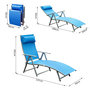 Voir la diapositive 3 : OUTSUNNY Outsunny transat chaise longue bain de soleil pliable dossier inclinable multi-positions têtière fournie 137L x 64l x 101H cm métal époxy textilène bleu