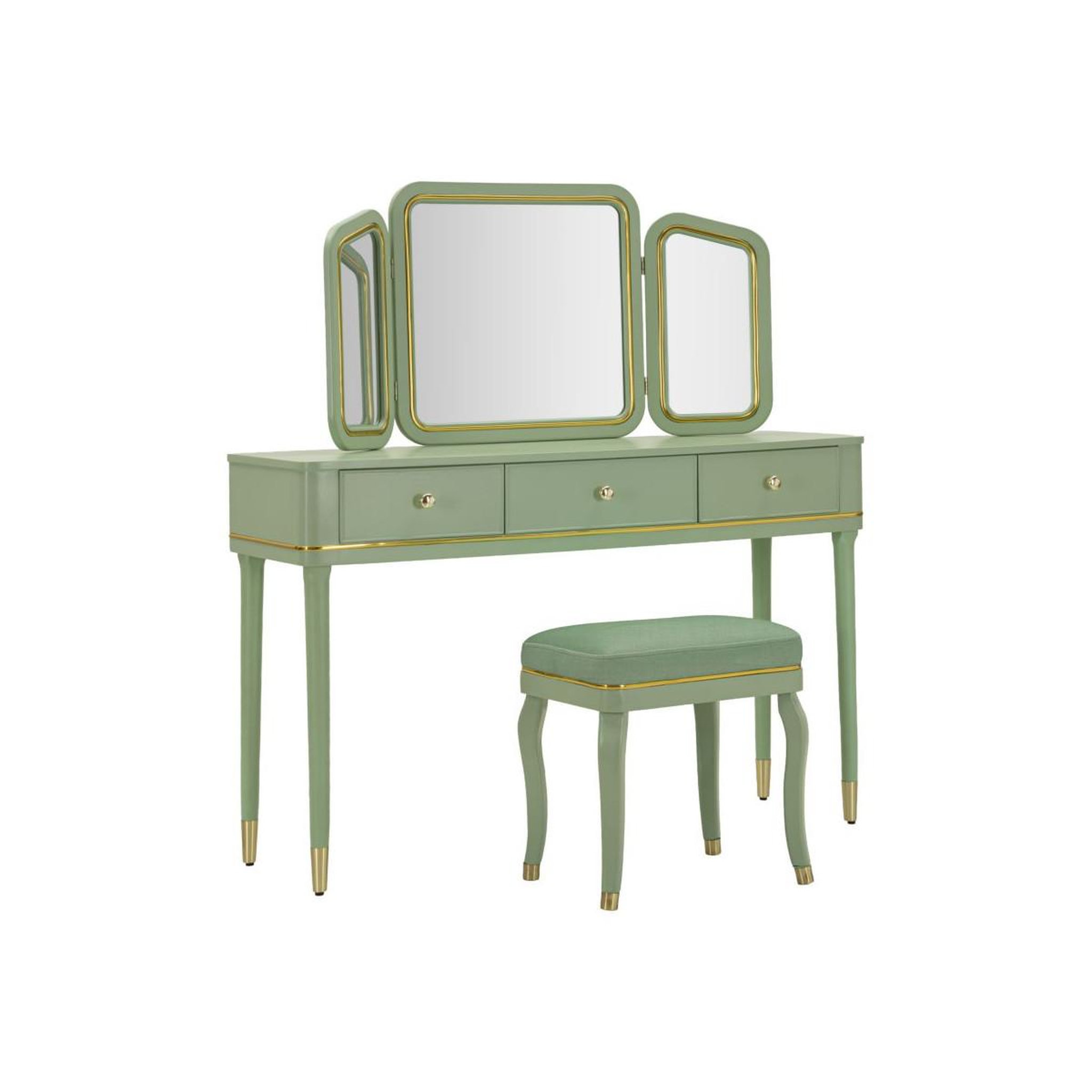 Paris Prix Coiffeuse avec Miroir & Tabouret  Camille  120cm Vert