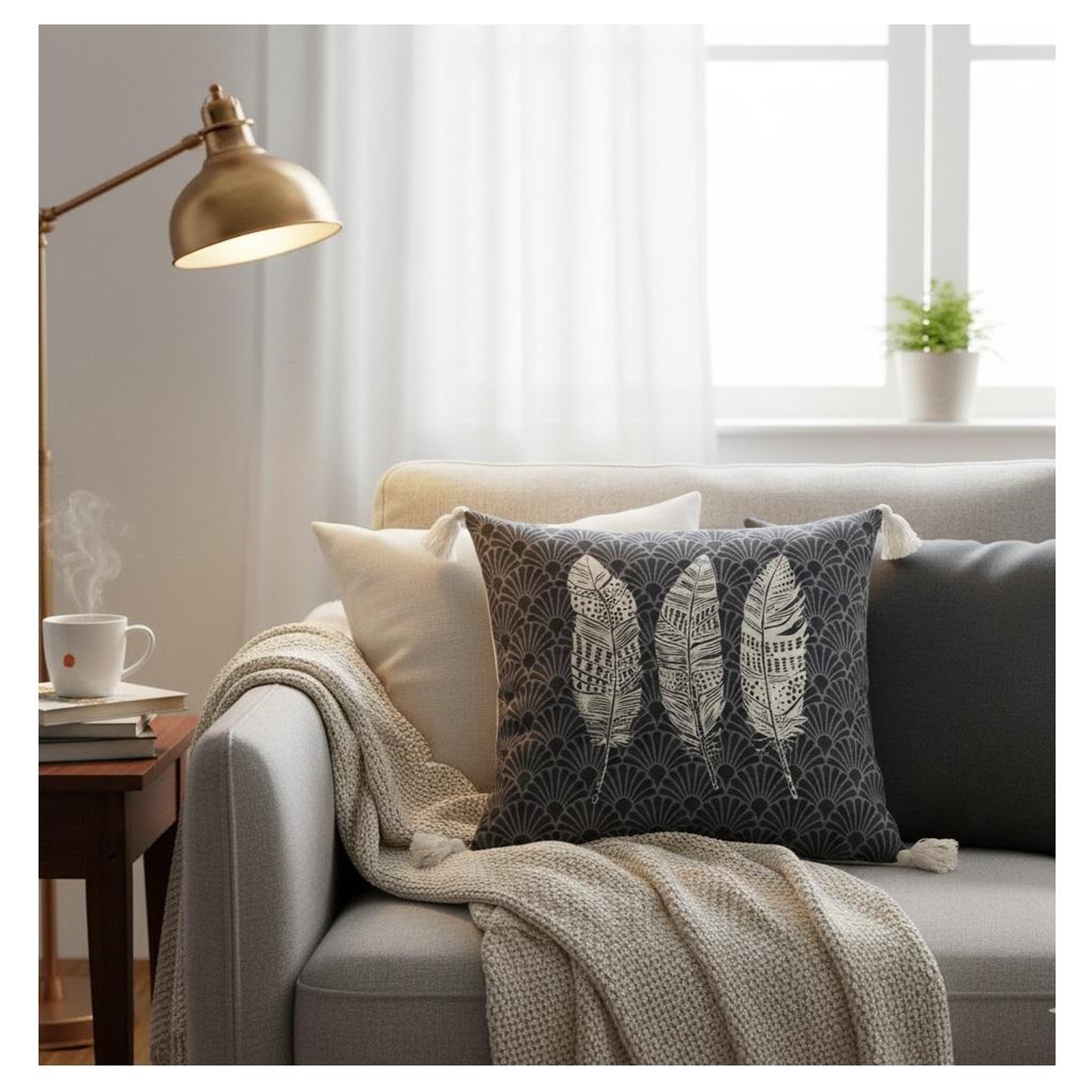 Voir la diapositive 3 : Eden Coussin a pompons eternity design et moderne