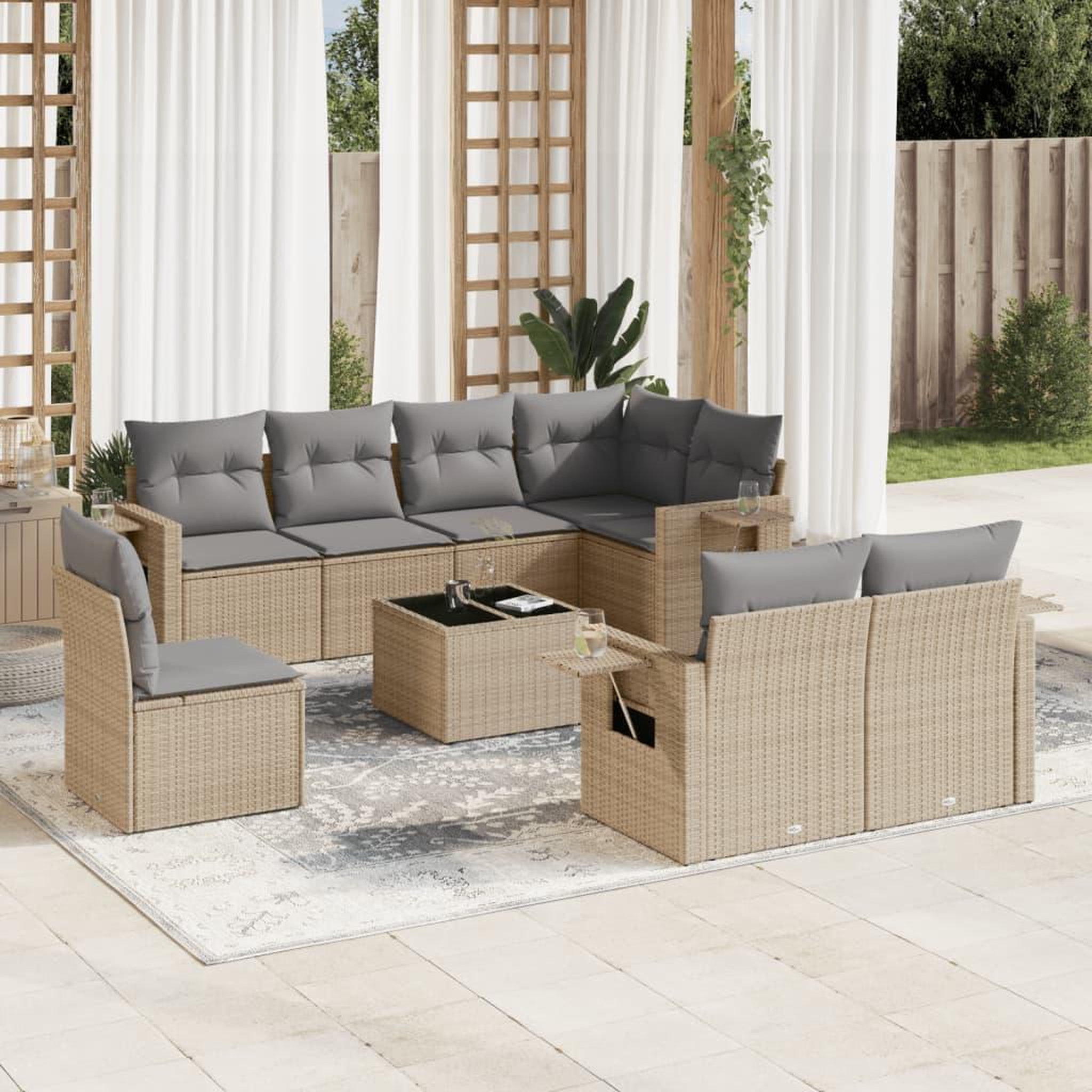 VIDAXL Salon de jardin avec coussins 9 pcs beige resine tressee
