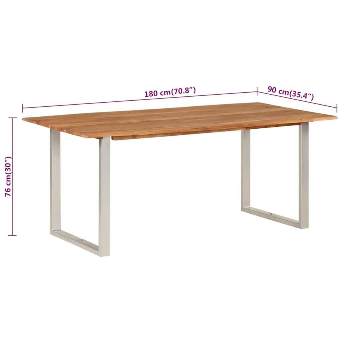 VIDAXL Table de salle a manger 180x90x76 cm Bois d'acacia massif
