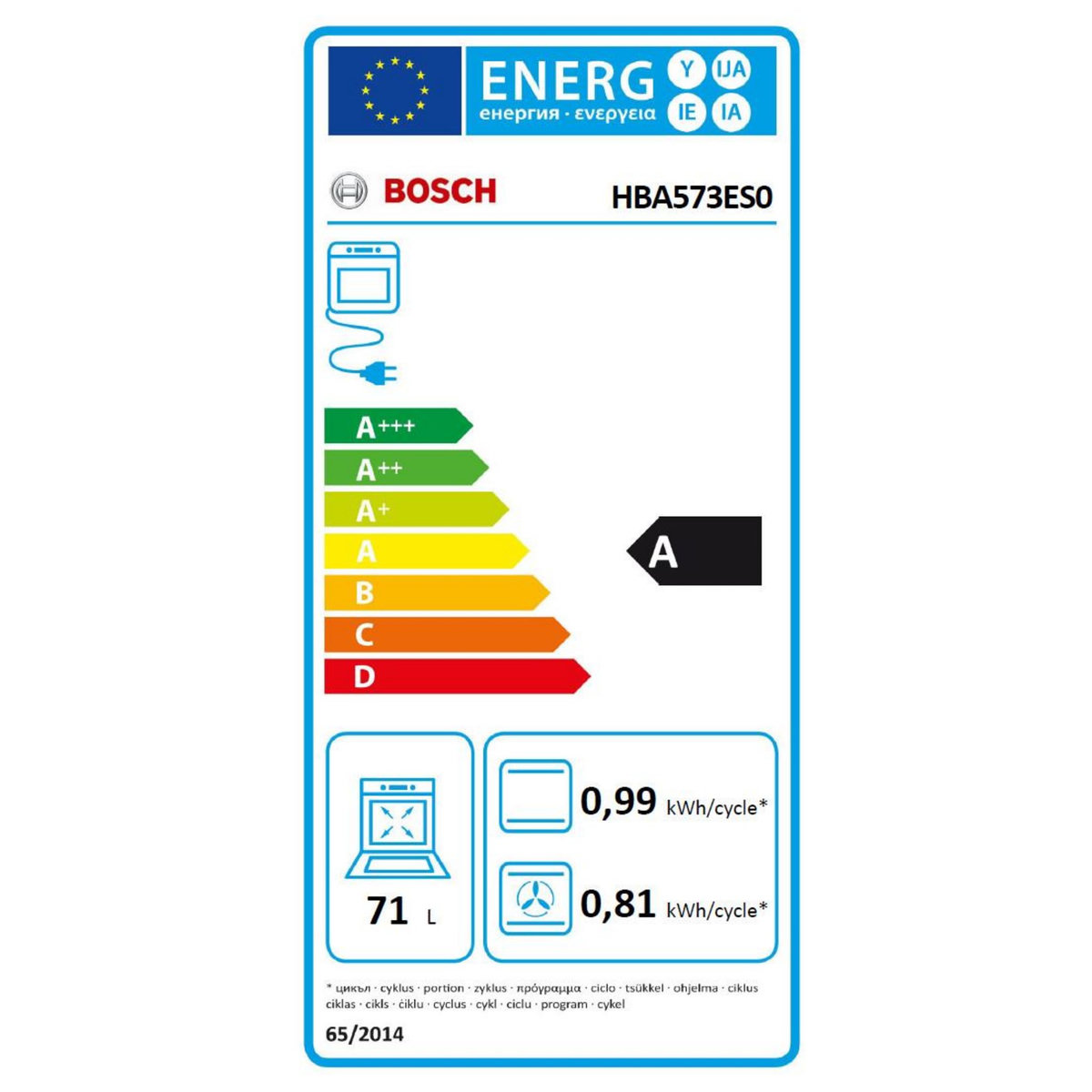 BOSCH Four intégrable multifonction 71l 60cm a pyrolyse inox - hba573es0