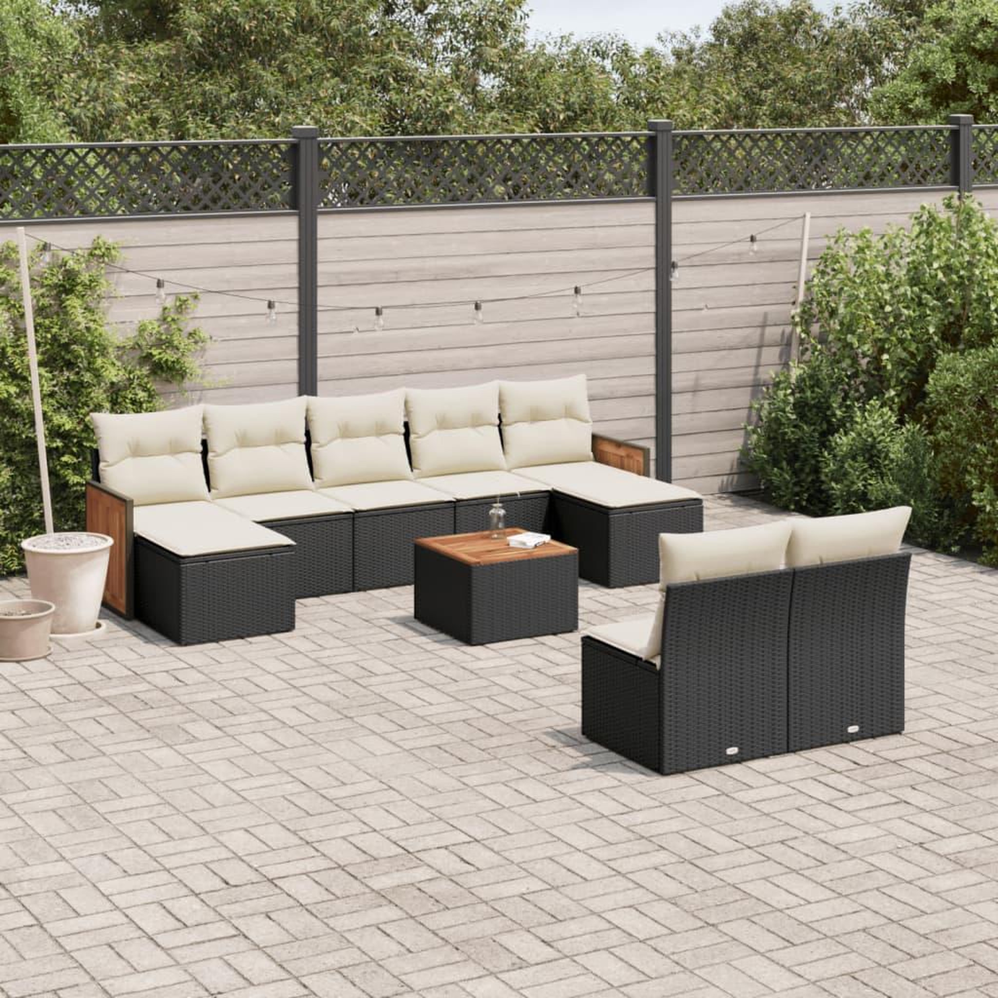 VIDAXL Salon de jardin 10 pcs avec coussins noir resine tressee