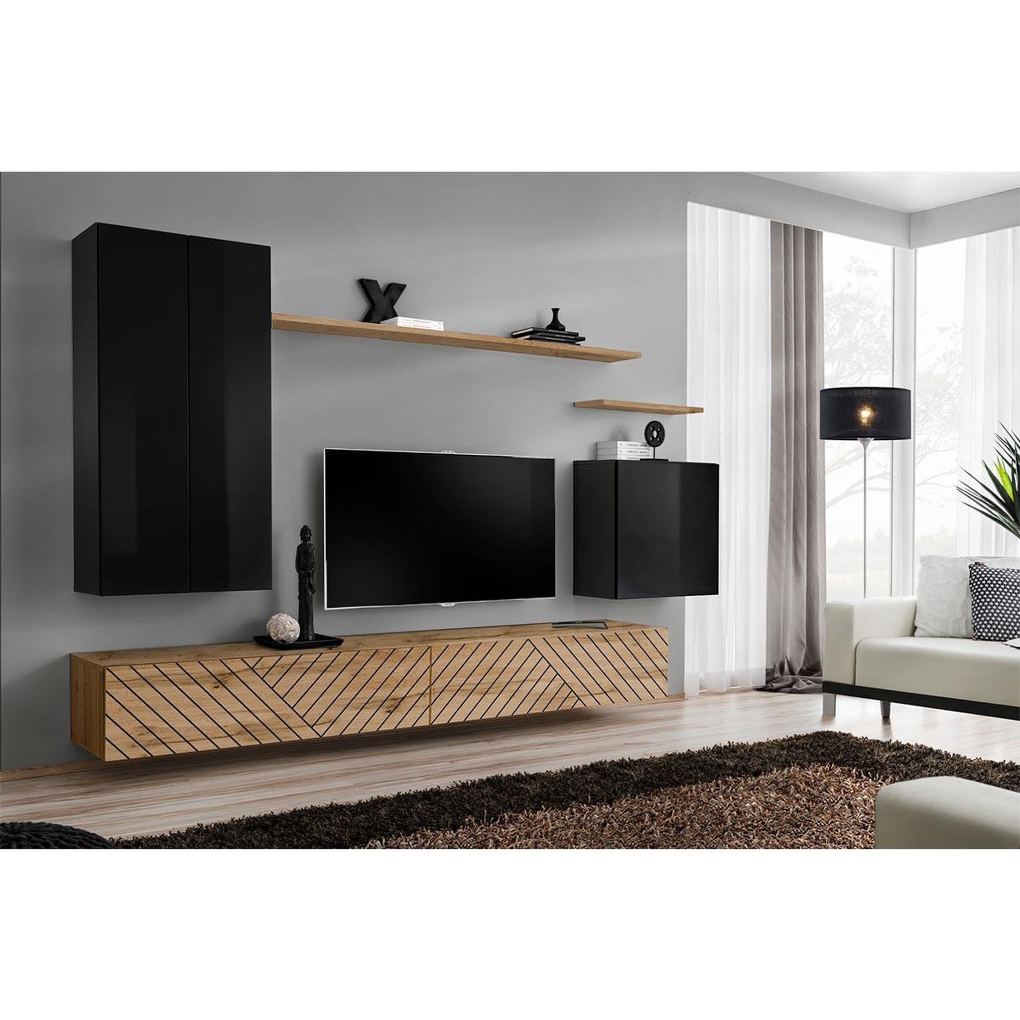 Voir la diapositive 2 : Paris Prix Ensemble meuble tv  switch lamel ii  270cm naturel & noir