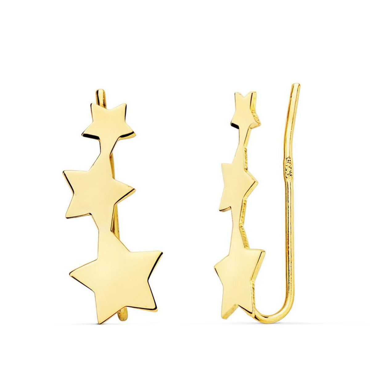 L'ATELIER D'AZUR Boucles d'Oreilles Or 18 Carats 750 Jaune - Contours Grimpeurs - Etoiles
