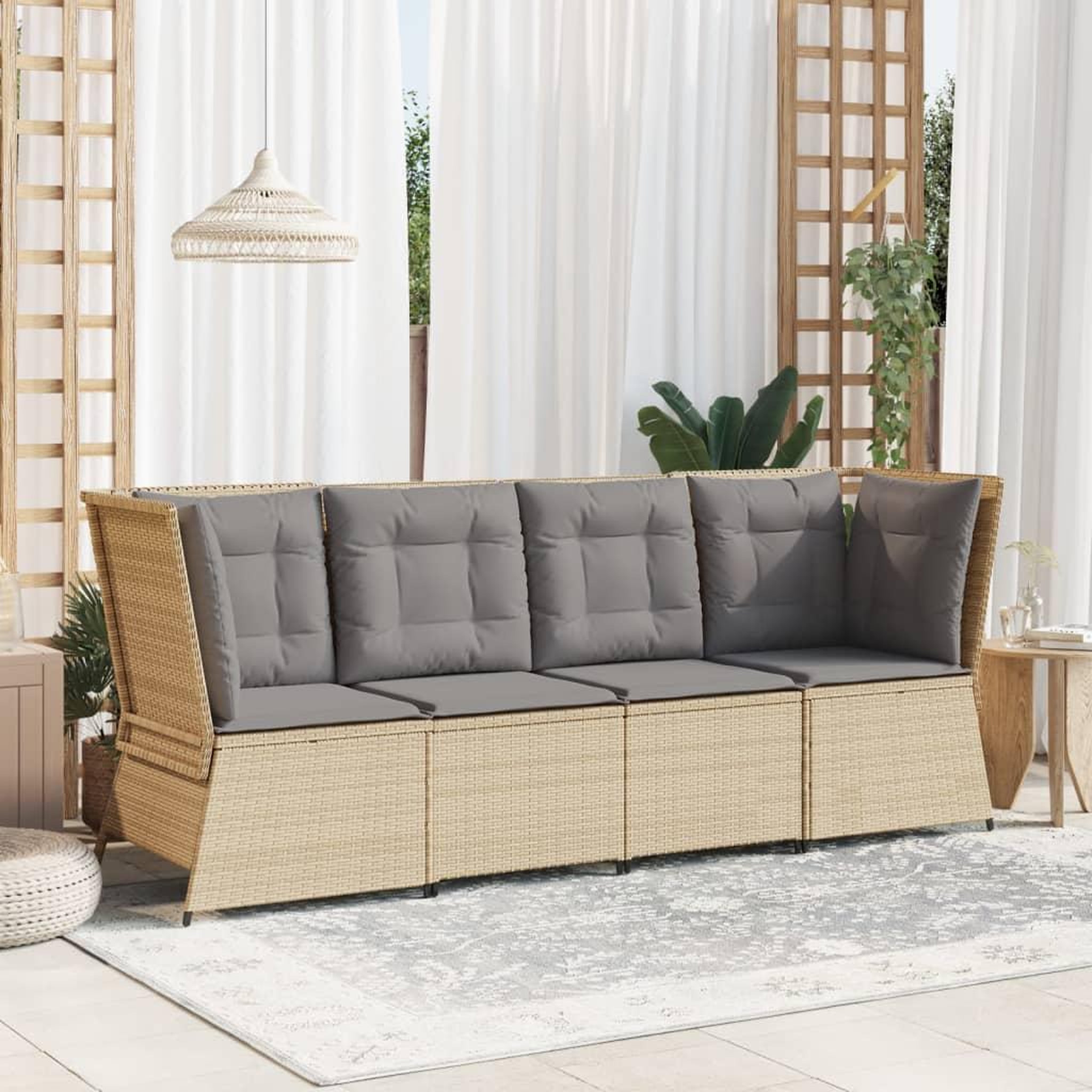 Voir la diapositive 3 : VIDAXL Canape d'angle de jardin avec coussins beige resine tressee
