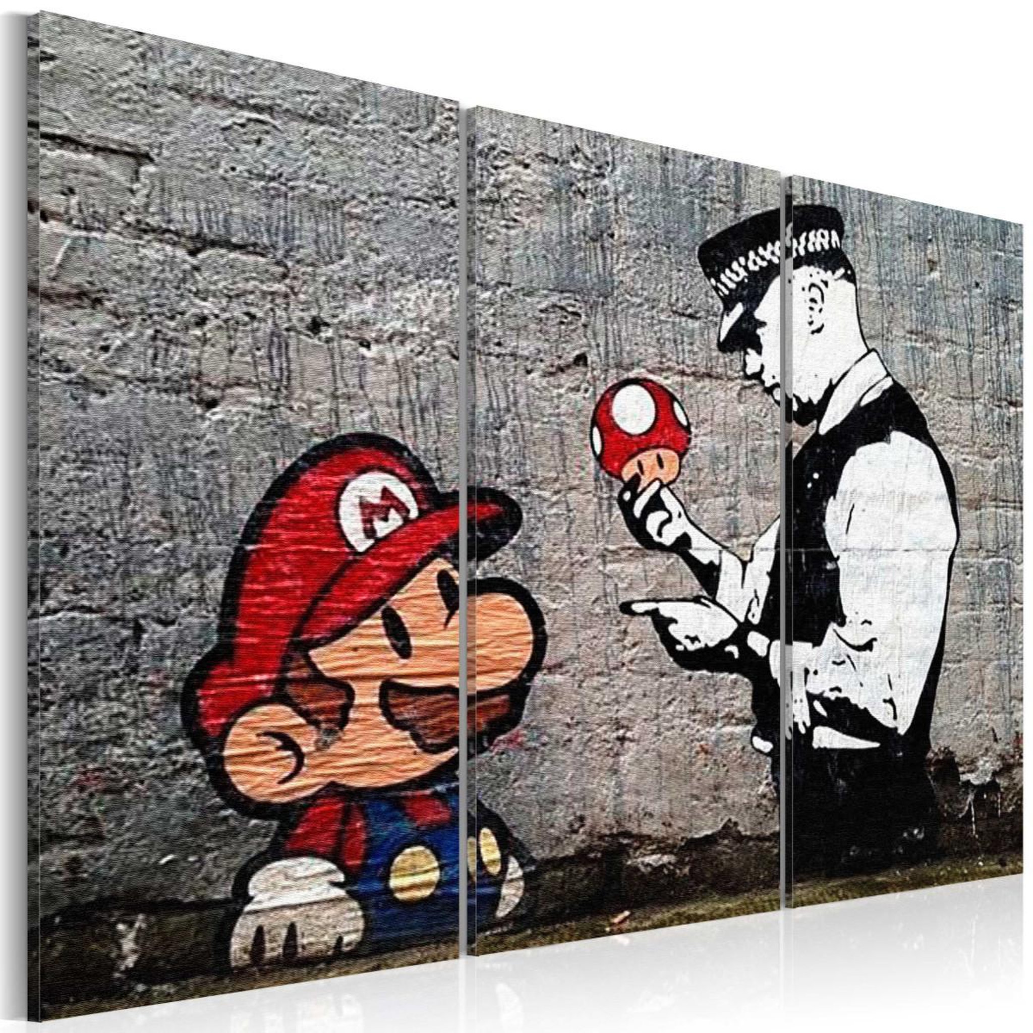 Paris Prix Tableau imprimé 3 pièces  super mario mushroom cop - banksy. Coloris disponibles : Multicolore