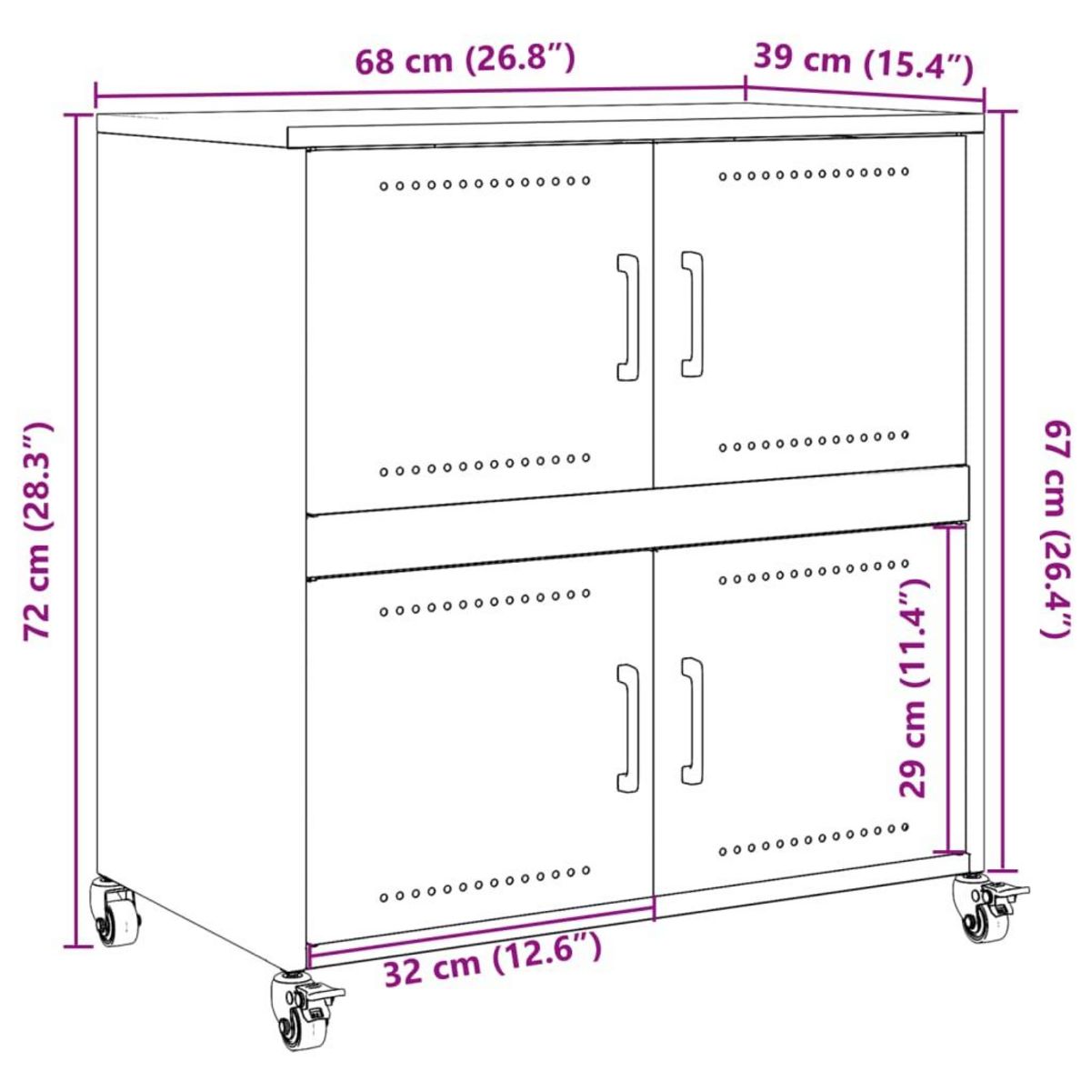 VIDAXL Buffet rose 68x39x72 cm acier