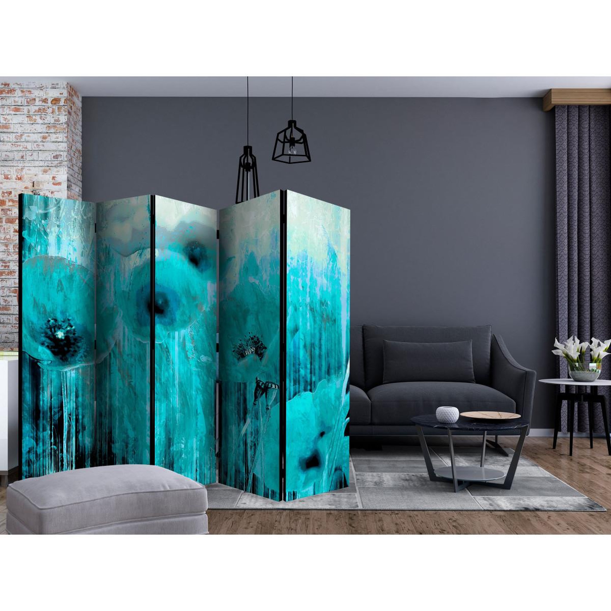 Voir la diapositive 2 : Paris Prix Paravent 5 volets  turquoise madness  172x225cm