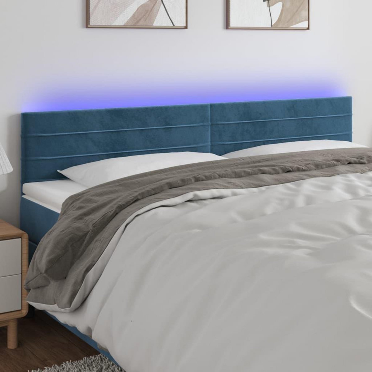 VIDAXL Tete de lit a LED Bleu fonce 200x5x78/88 cm Velours