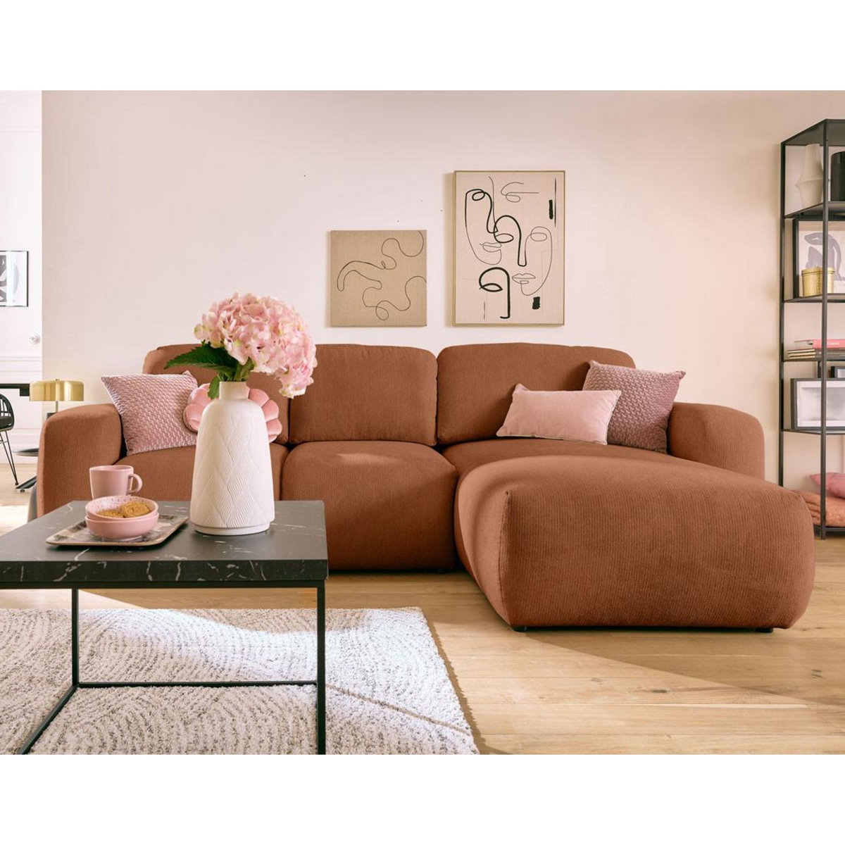 LISA DESIGN Sorrente - canapé d'angle réversible - convertible avec coffre - 4 places - en tissu texturé