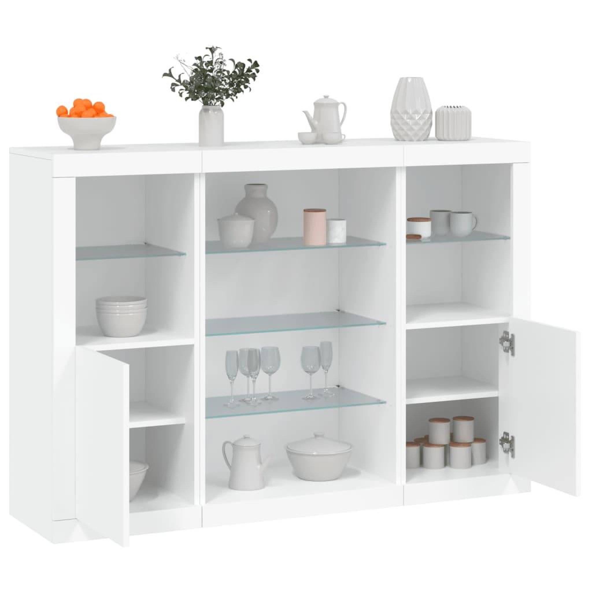 VIDAXL Buffets avec lumieres LED 3 pcs blanc bois d'ingenierie