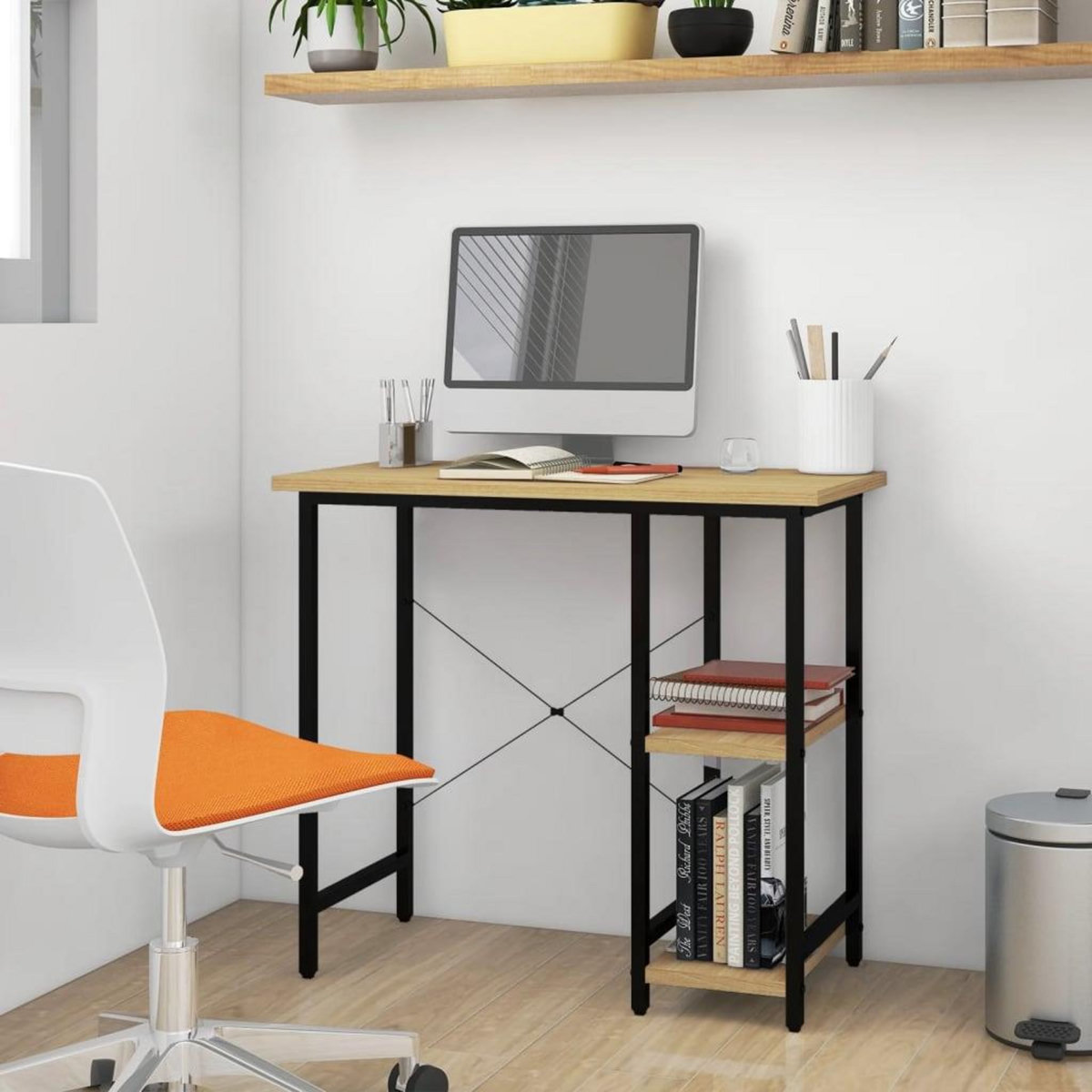 VIDAXL Bureau d'ordinateur Noir et chene clair 80x40x72cm MDF et metal