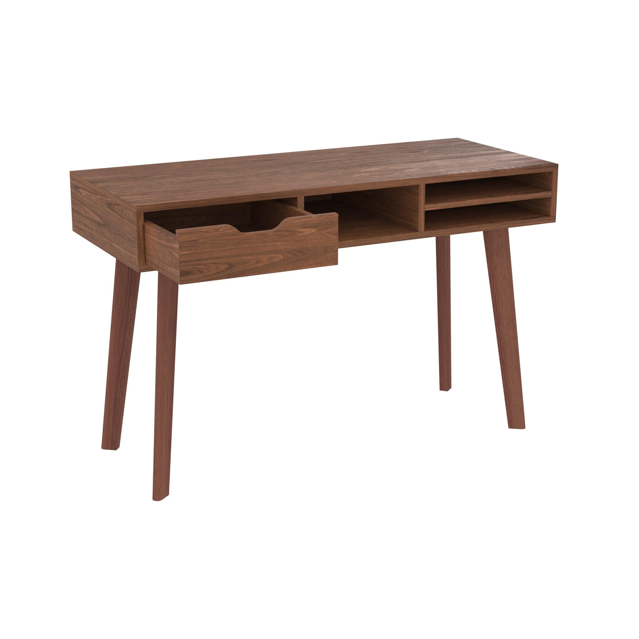 Voir la diapositive 2 : MAISON PAVANE Bureau 1 tiroir et 3 niches en bois foncé-moka