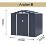Voir la diapositive 3 : MARKET24 Abri de jardin en métal 4,07 m² - 213 x 191 x 195 cm - MARS - Kit d'ancrage inclus, 2 portes coulissantes - Gris