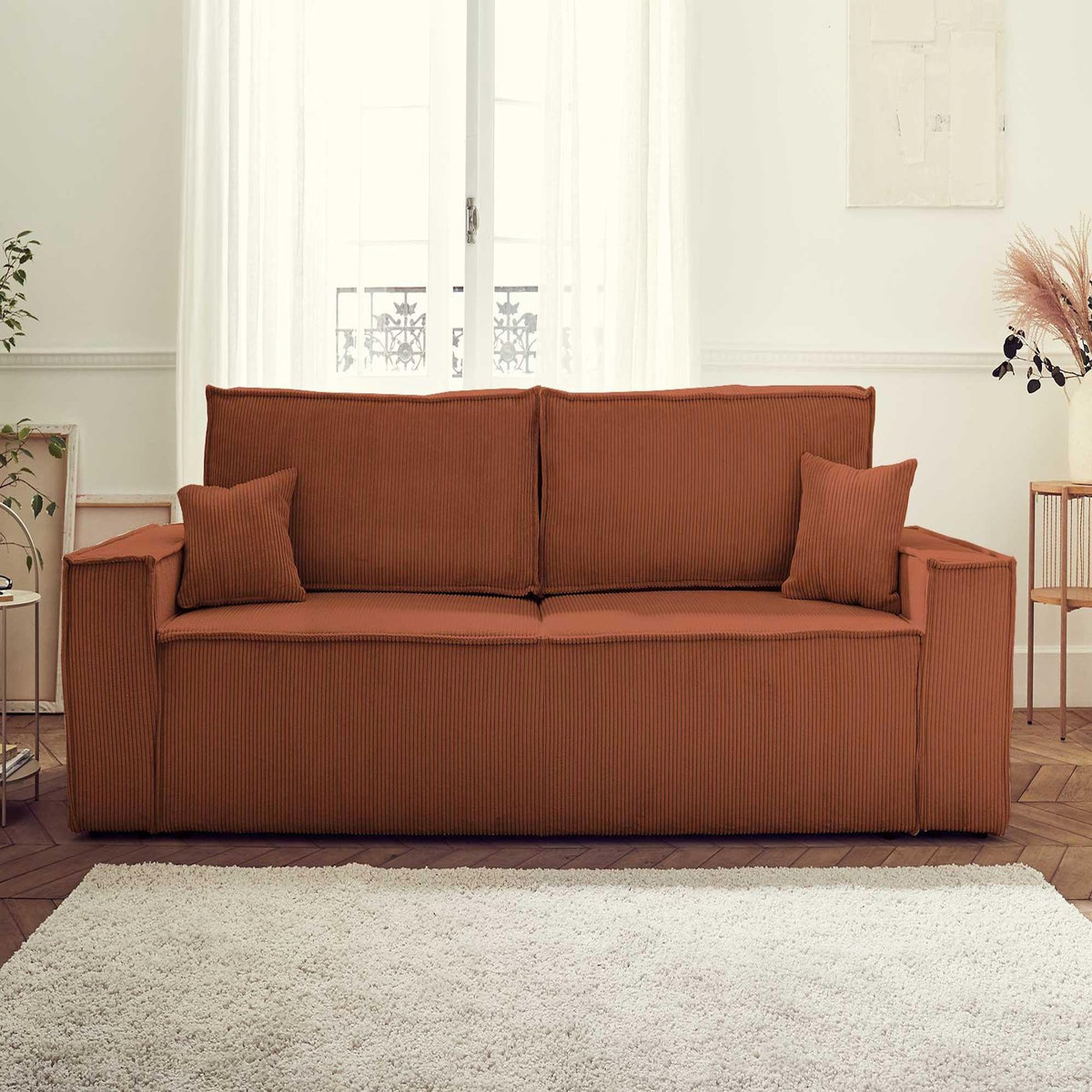 BEST MOBILIER Dellia - canapé 3 places convertible - avec coffre - en velours côtelé - style contemporain