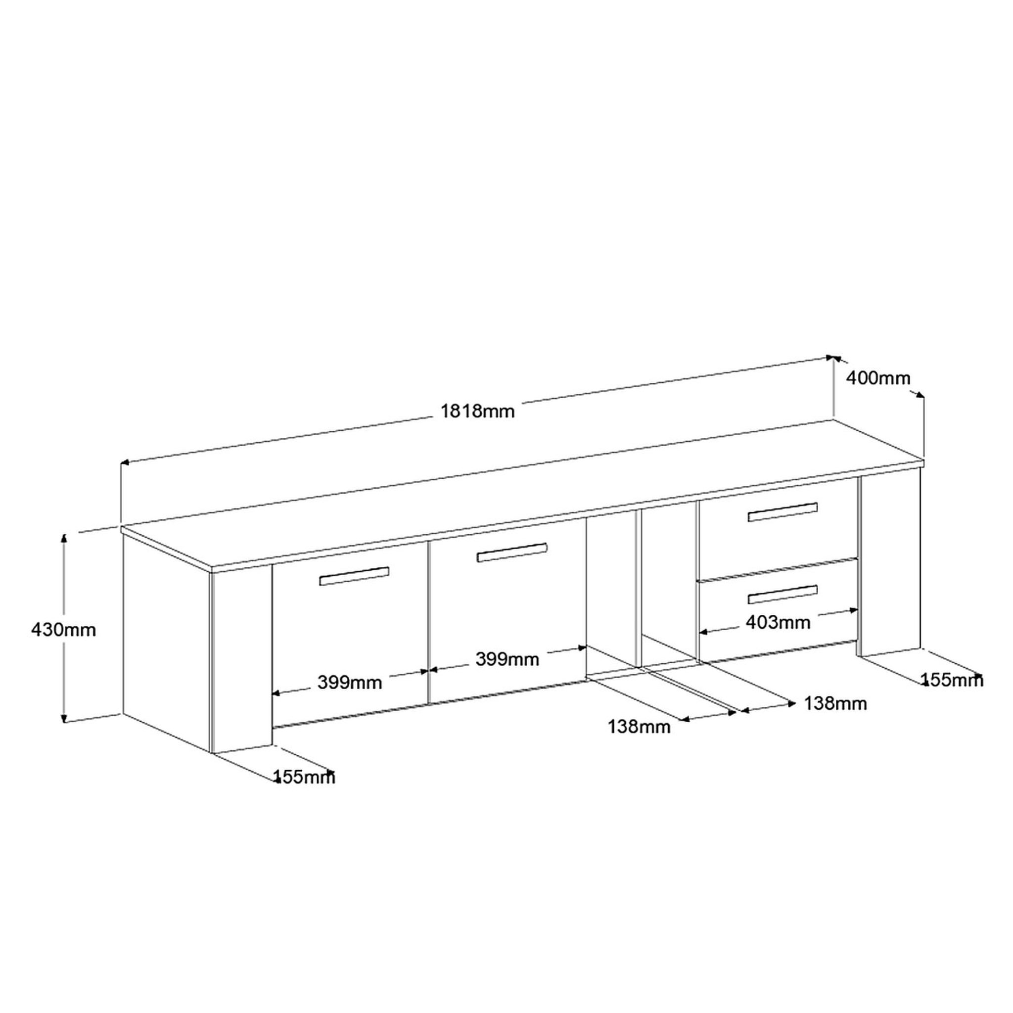 Voir la diapositive 9 : Meuble TV 2 portes 2 niches 2 tiroirs 2 portes L182cm LOLA