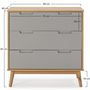 Voir la diapositive 3 : VS VENTA-STOCK Commode de nuit Bruce avec 3 tiroirs, bois massif, 80 cm Largeur