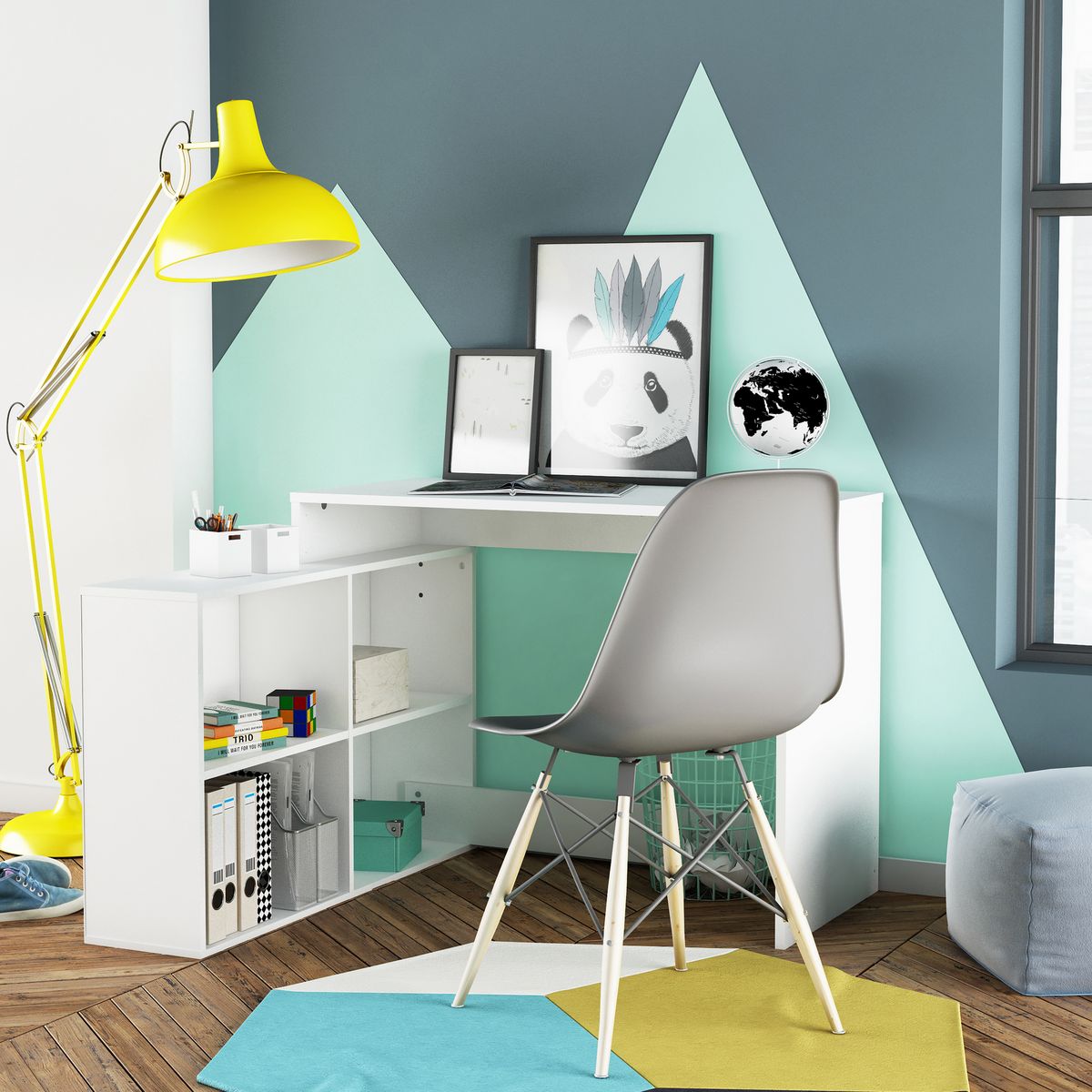 Bureau d'angle droit ou gauche avec rangements L112cm MAX