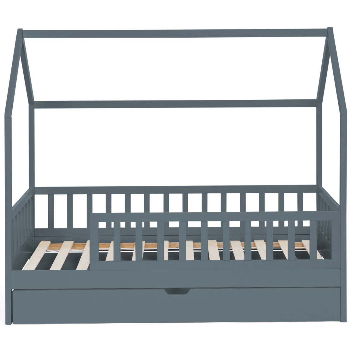 ID MARKET Lit cabane enfant 80 x 160 CM NEREE gris avec 1 tiroir gigogne et de rangement