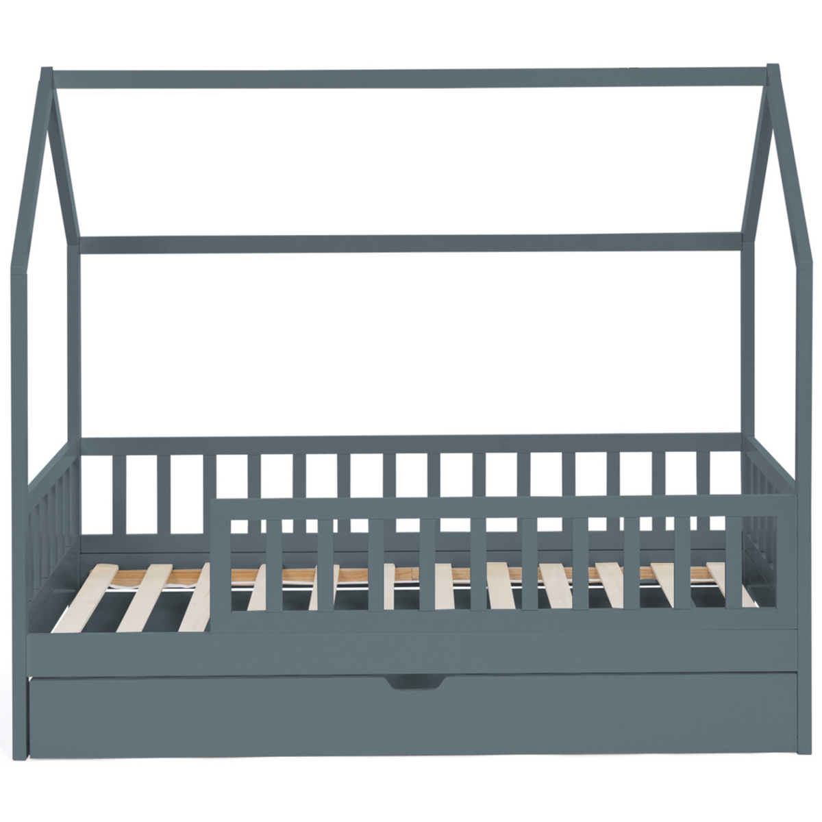 ID MARKET Lit cabane enfant 80 x 160 CM NEREE gris avec 1 tiroir gigogne et de rangement