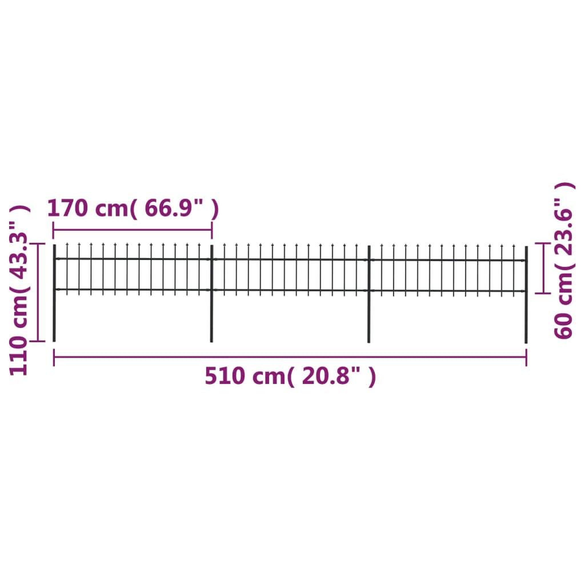 Voir la diapositive 5 : VIDAXL Cloture de jardin avec dessus en lance Acier 5,1 x 0,6 m Noir