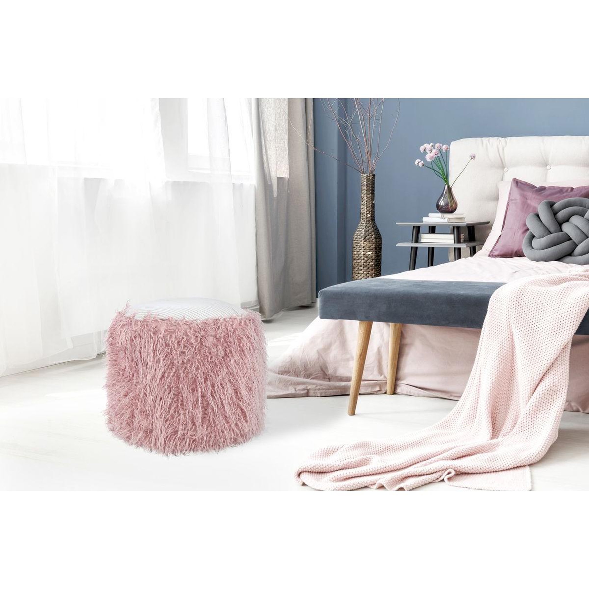 Voir la diapositive 3 : Paris Prix Pouf rond imitation fourrure  bobtail  45cm rose