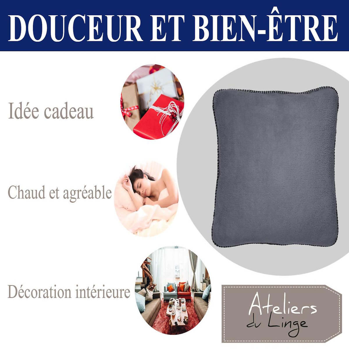 Les Ateliers du Linge Coussin imprime 100% polyester melly