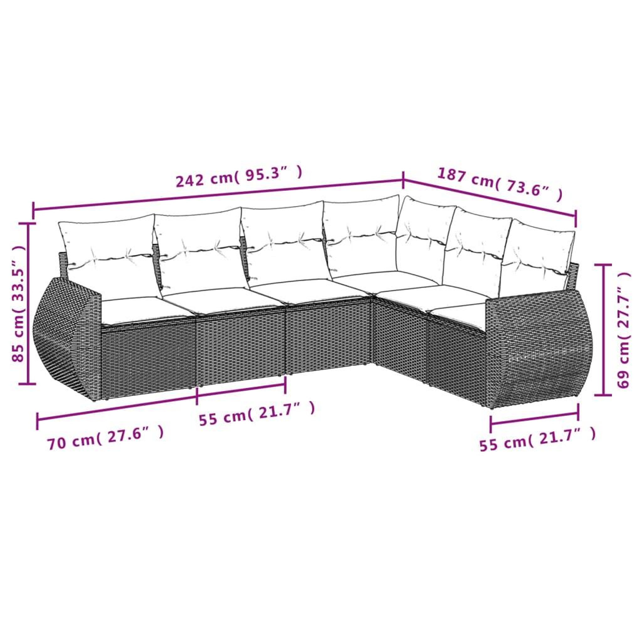 Voir la diapositive 6 : VIDAXL Salon de jardin 6 pcs avec coussins gris resine tressee