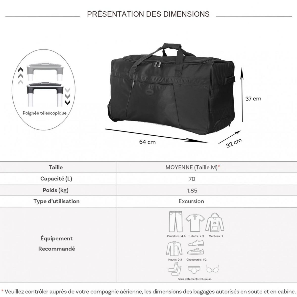 TRUCK Sac de voyage avec roulettes 70L  64cm