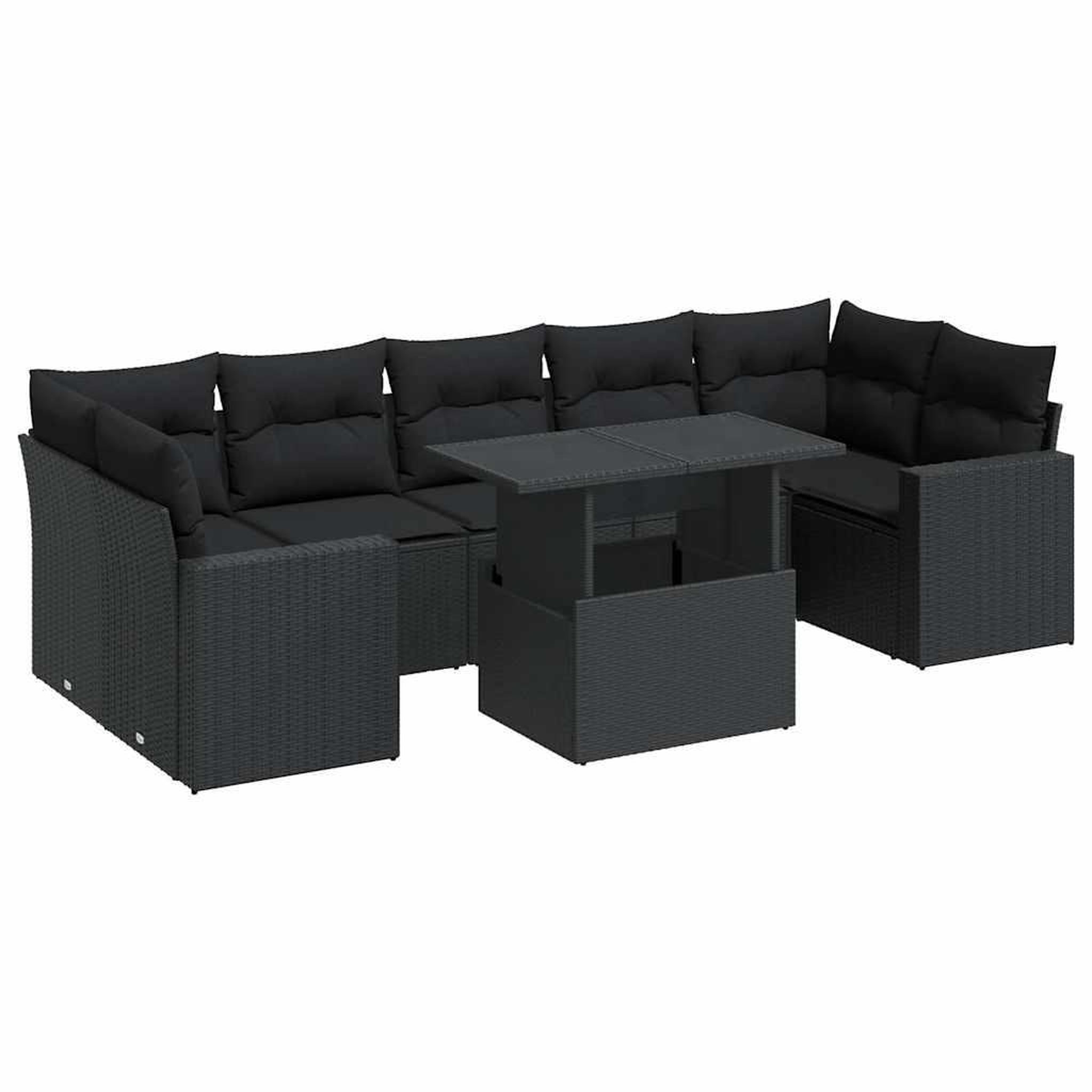 Voir la diapositive 2 : VIDAXL Salon de jardin 8 pcs avec coussins noir resine tressee