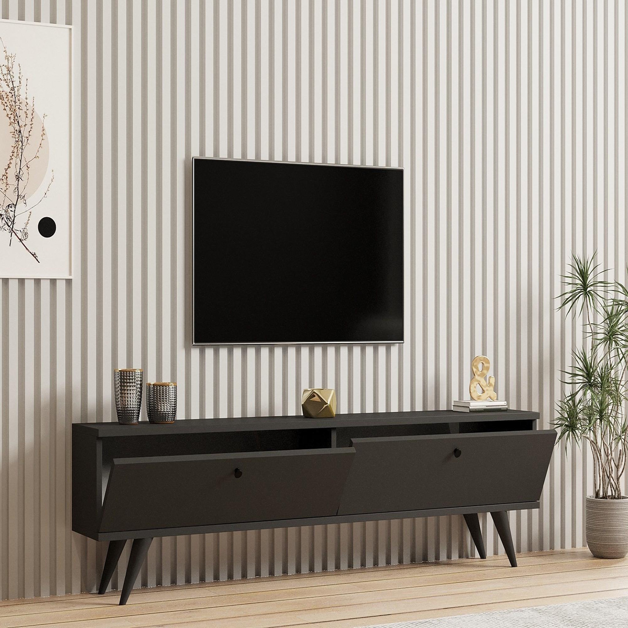 Voir la diapositive 3 : Habitat et Jardin Meuble tv en bois  parlak  - 160 x 25 x 40 cm - gris anthracite