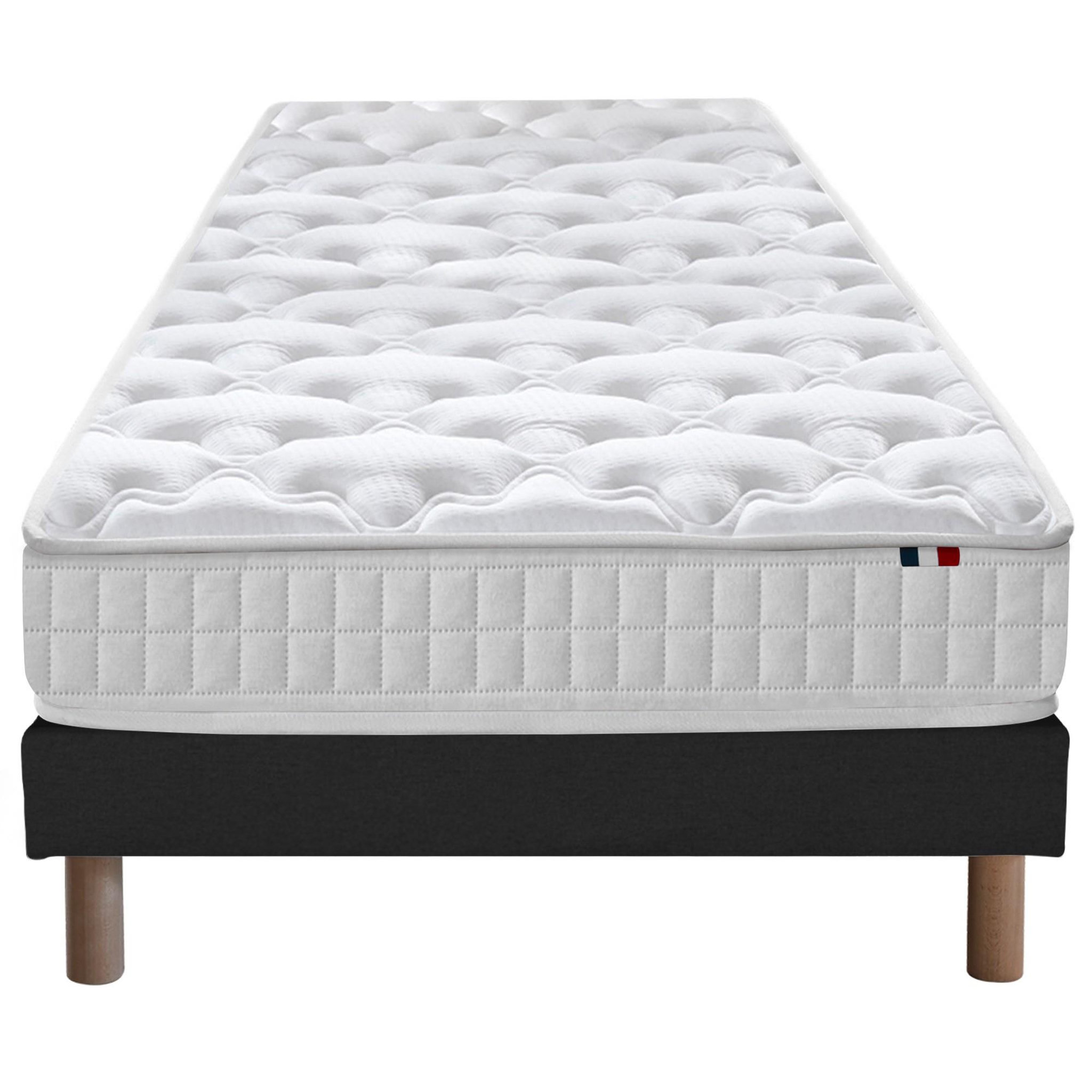 IDLITERIE Ensemble literie ASTRE : matelas ressorts, sommier et accessoires. Coloris disponibles : Gris