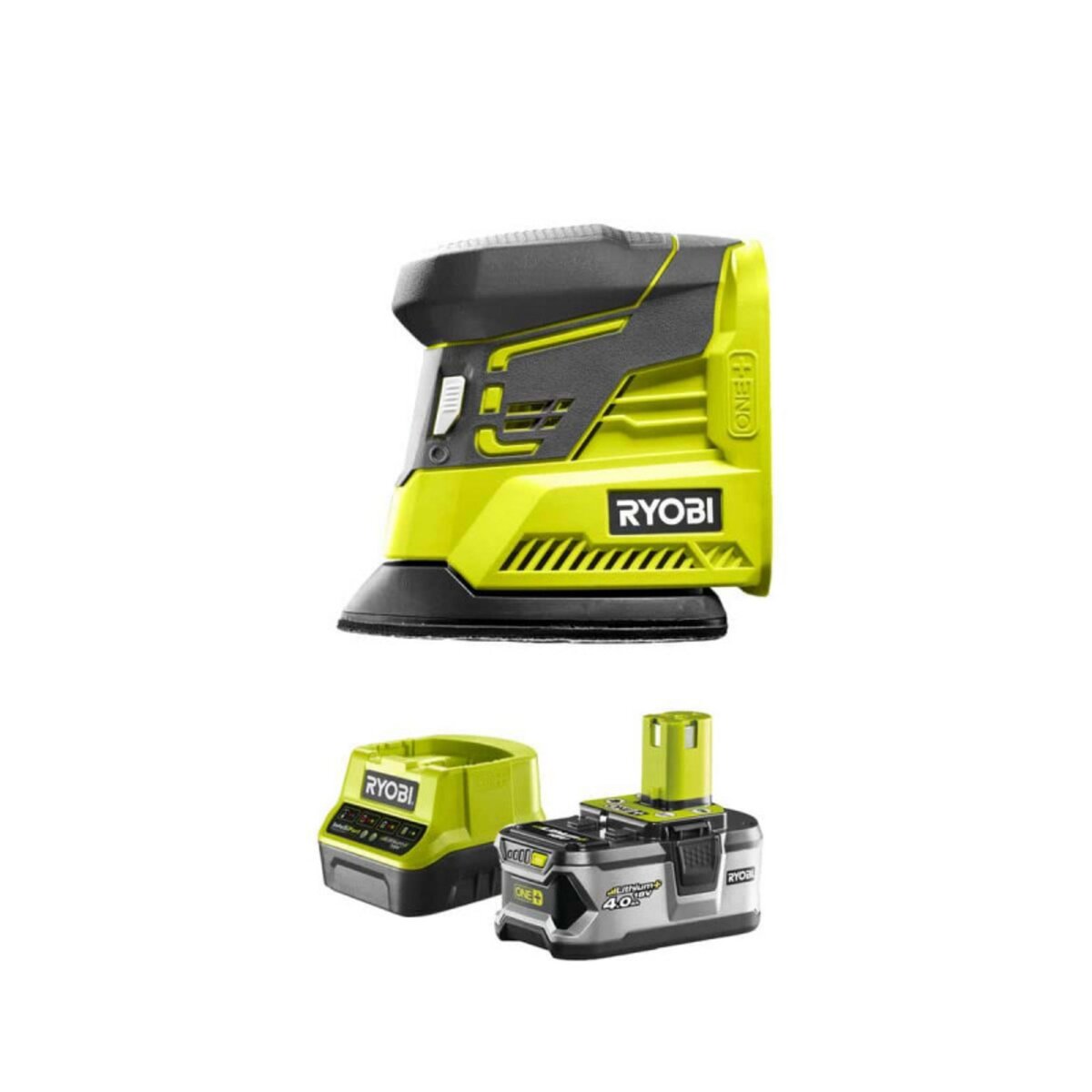 Ryobi Pack RYOBI ponceuse triangulaire 18V OnePlus R18PS-0 - 1 batterie 4.0Ah - 1 chargeur rapide 2.0Ah R