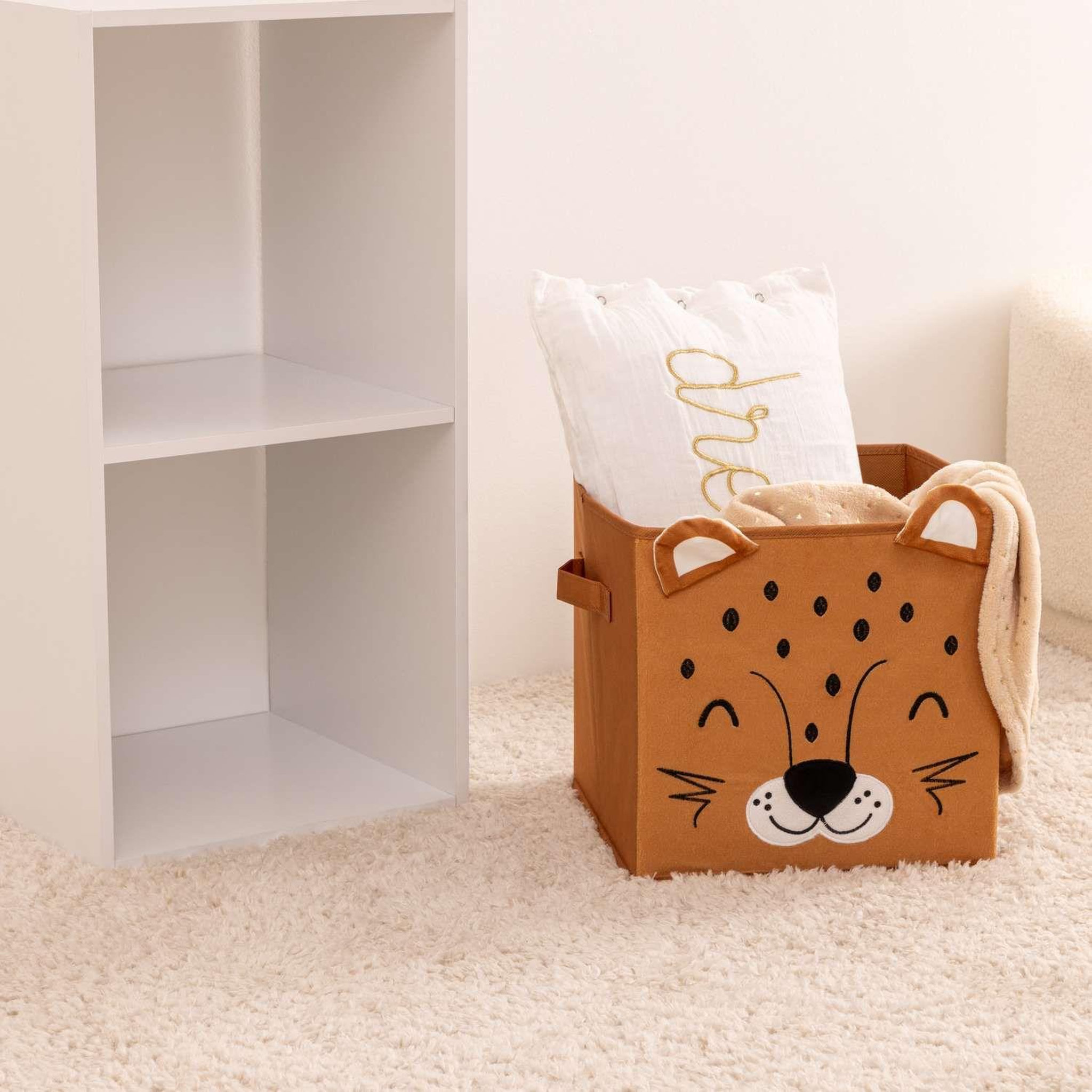Voir la diapositive 2 : TOILINUX Lot de 2 boîtes de rangement enfant tigre en velours JOEY - L.29 x l.29 x H.29 cm - Marron