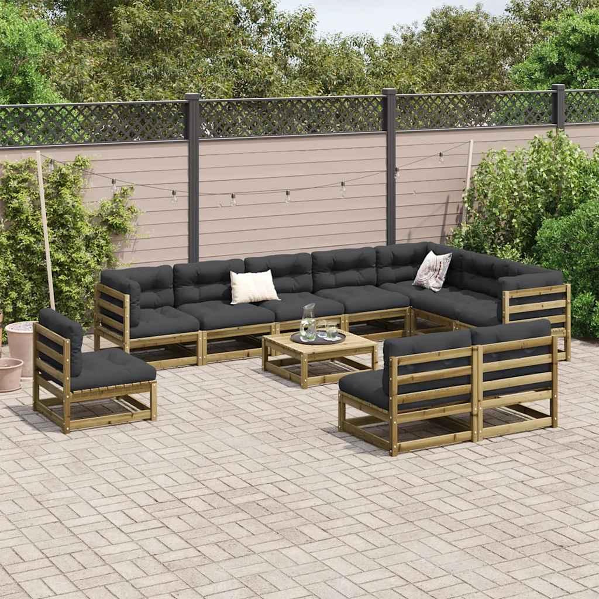 Voir la diapositive 3 : VIDAXL Salon de jardin 11 pcs bois de pin impregne