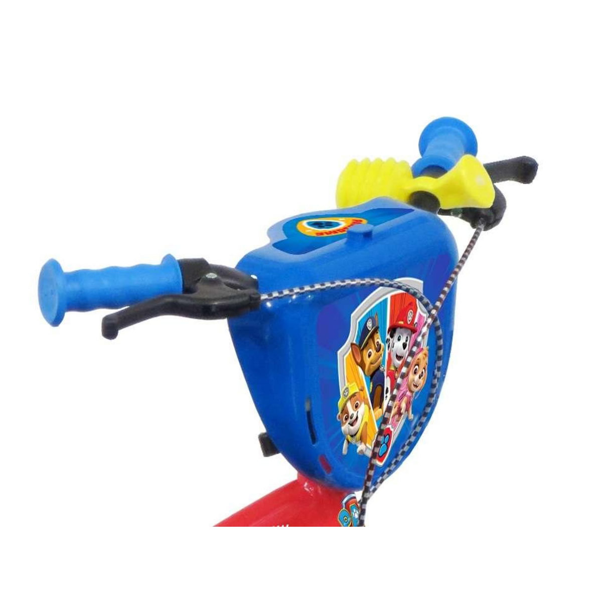 Nickelodeon Vélo enfant - Modèle 12'' Pat Patrouille + Casque pour enfant de 85/100 cm avec stabilisateurs à molettes - Plaque décorative avant - Porte bidon - 2 freins et roues a bâtons