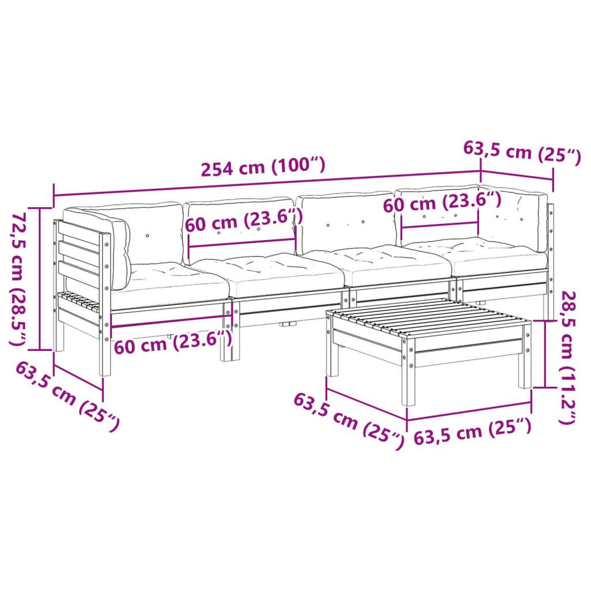 Voir la diapositive 6 : VIDAXL Salon de jardin 5 pcs avec coussins bois de pin impregne