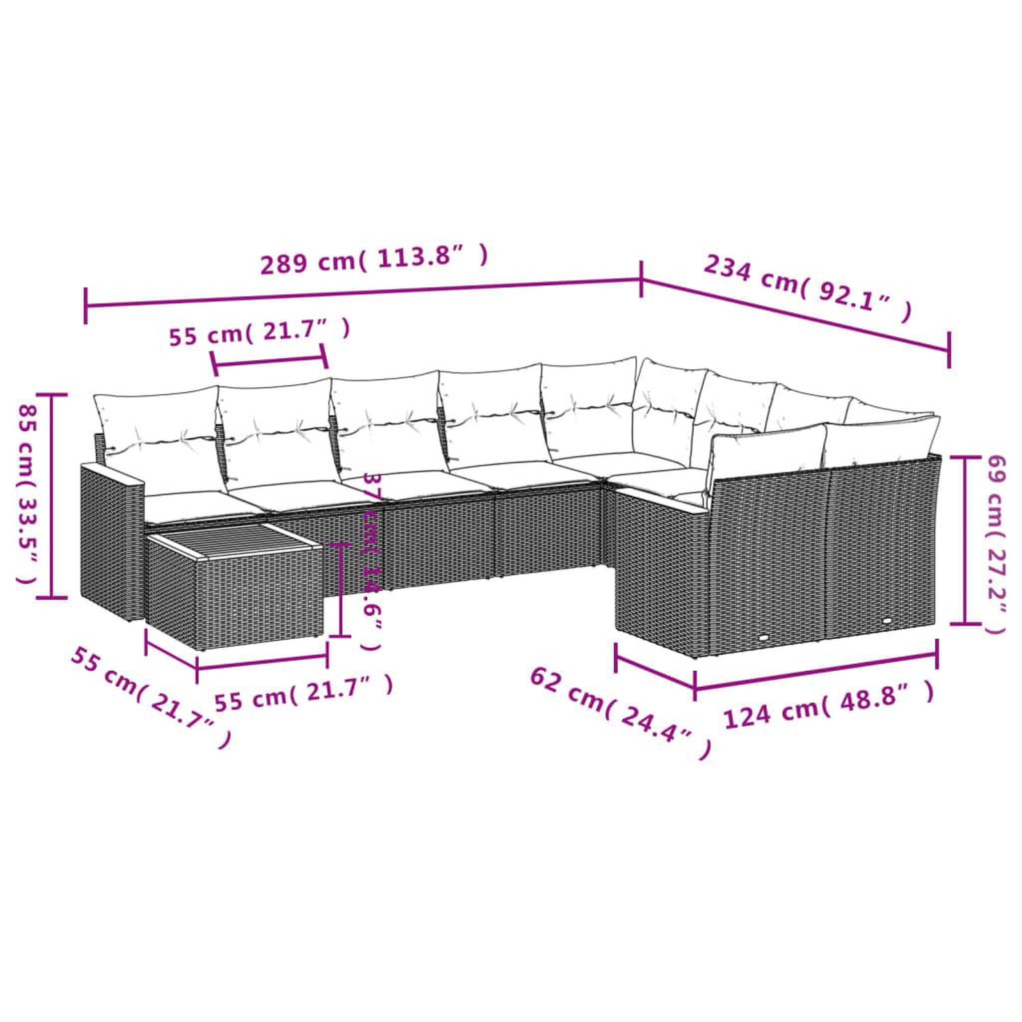 Voir la diapositive 3 : VIDAXL Salon de jardin 10 pcs avec coussins noir resine tressee