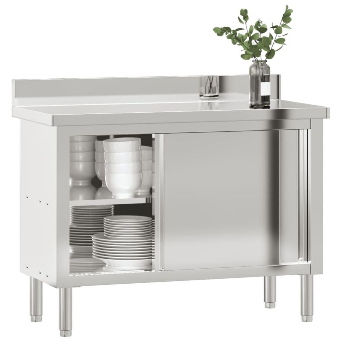 VIDAXL Table de travail de cuisine avec portes coulissantes inox